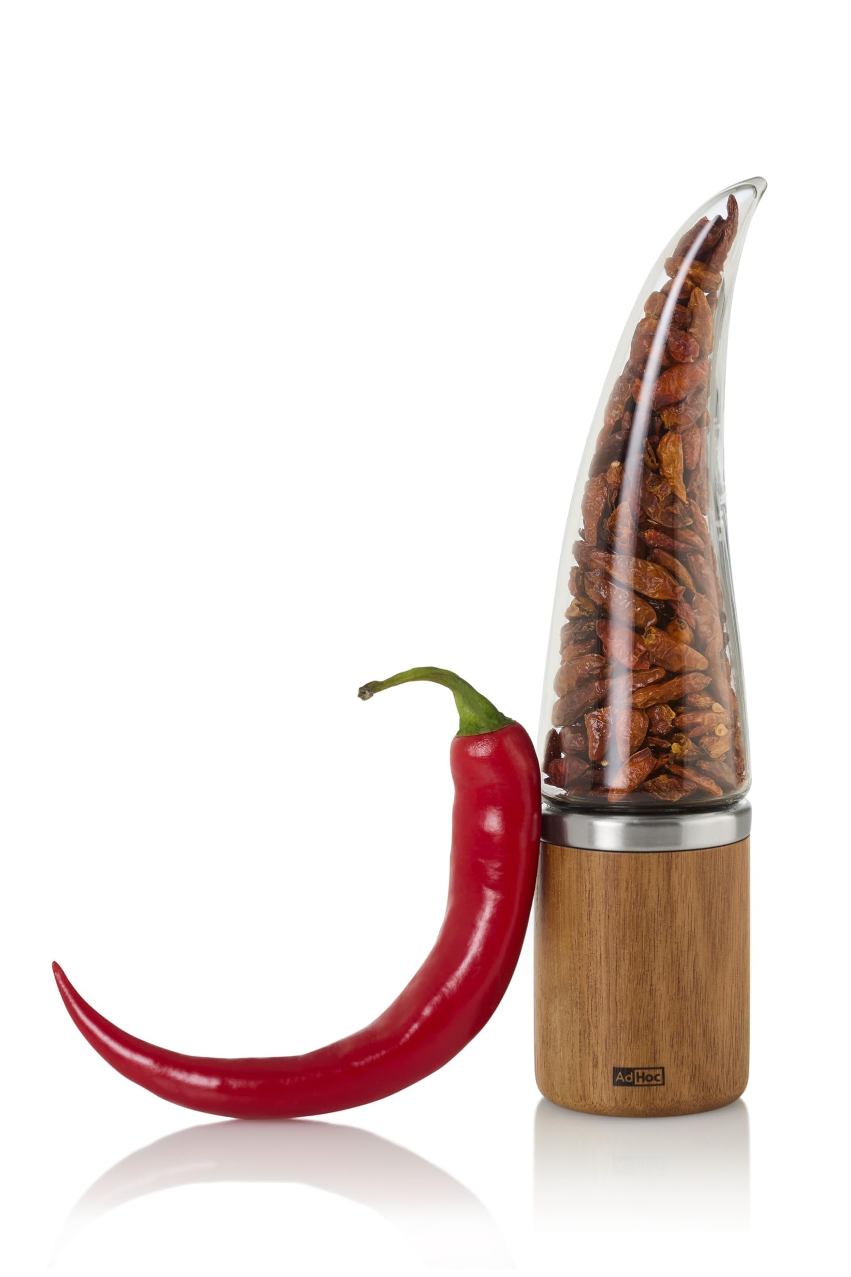 AdHoc Peperone, tagliapasta per peperoncino, in legno di acacia/acrilico, tecnologia PreciseCut, per erbe secche e spezie, 22 cm