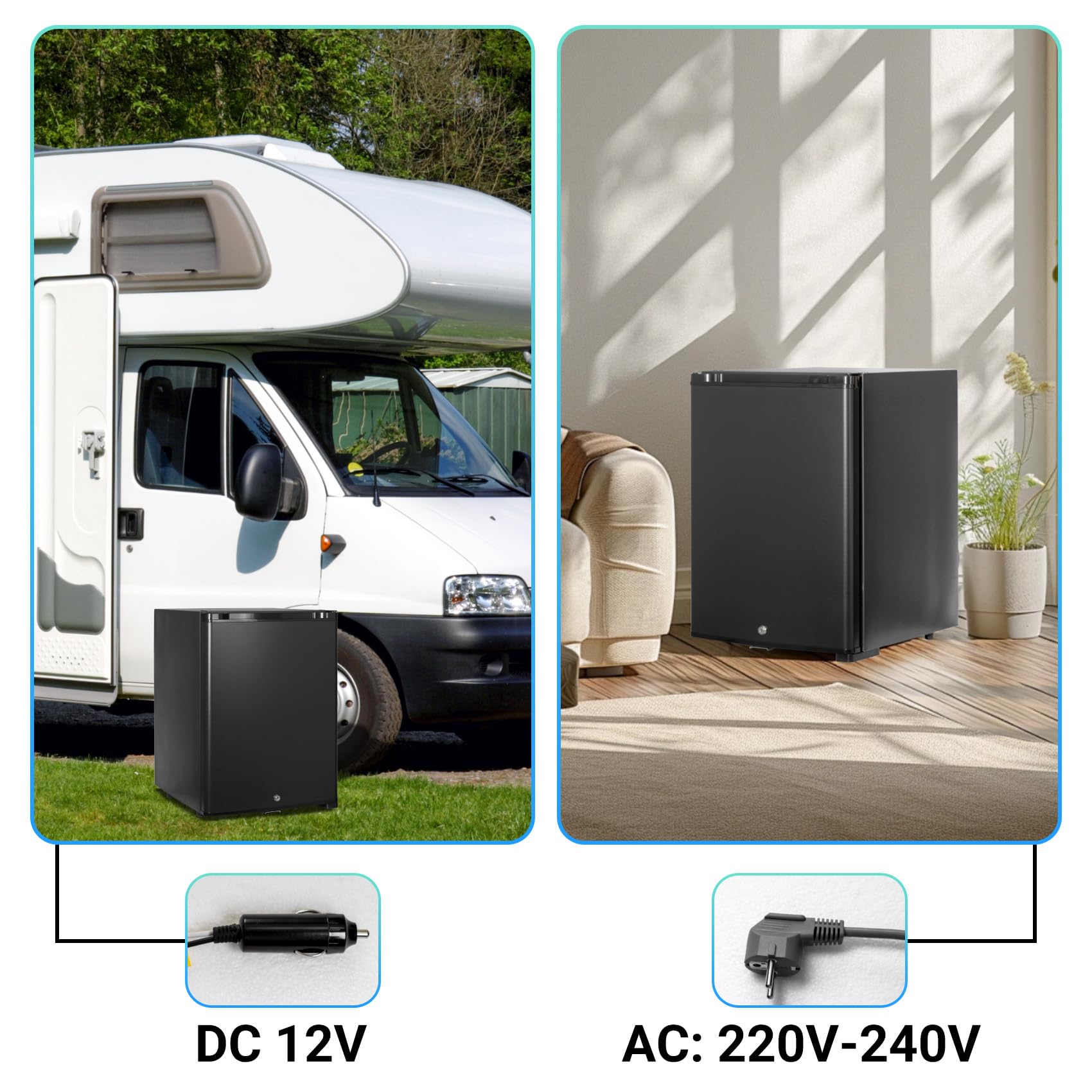 SMETA Nevera Portátil 12V 220V 40L, Mini Frigorífico con Cerradura y Puerta Convertible, Bajo Consumo, Eléctrica para Camping, Playa, Minibar, Habitación, Coche, Caravana, 0–10°C, Negro