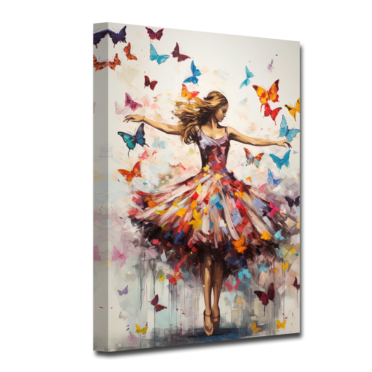 CXHOSTENT Ballet Canvas Wall Art Abstract Black Woman Dancing with Butterflies Painting Ballerina Picture Prints for Girls Room Bedroom Wall Decor Framed (A, 50.00 x 75.00 cms) — image 1