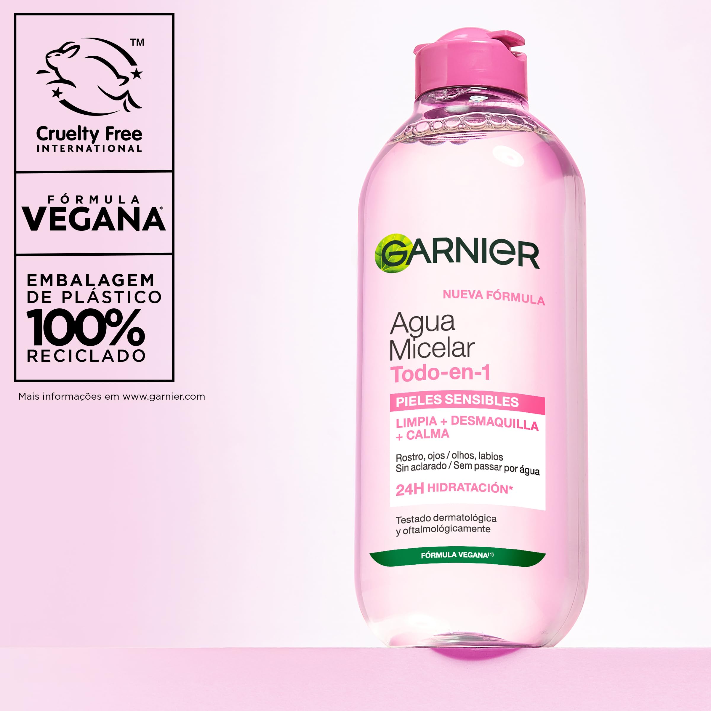 Garnier Skin Active, Agua Micelar Clásica Todo en Uno, Desmaquillante, Limpiador Facial, Limpia Rostro, Labios y Ojos, Sin Aclarado, para Todo Tipo de Pieles, Formato Maxi, 700 ml — view 10