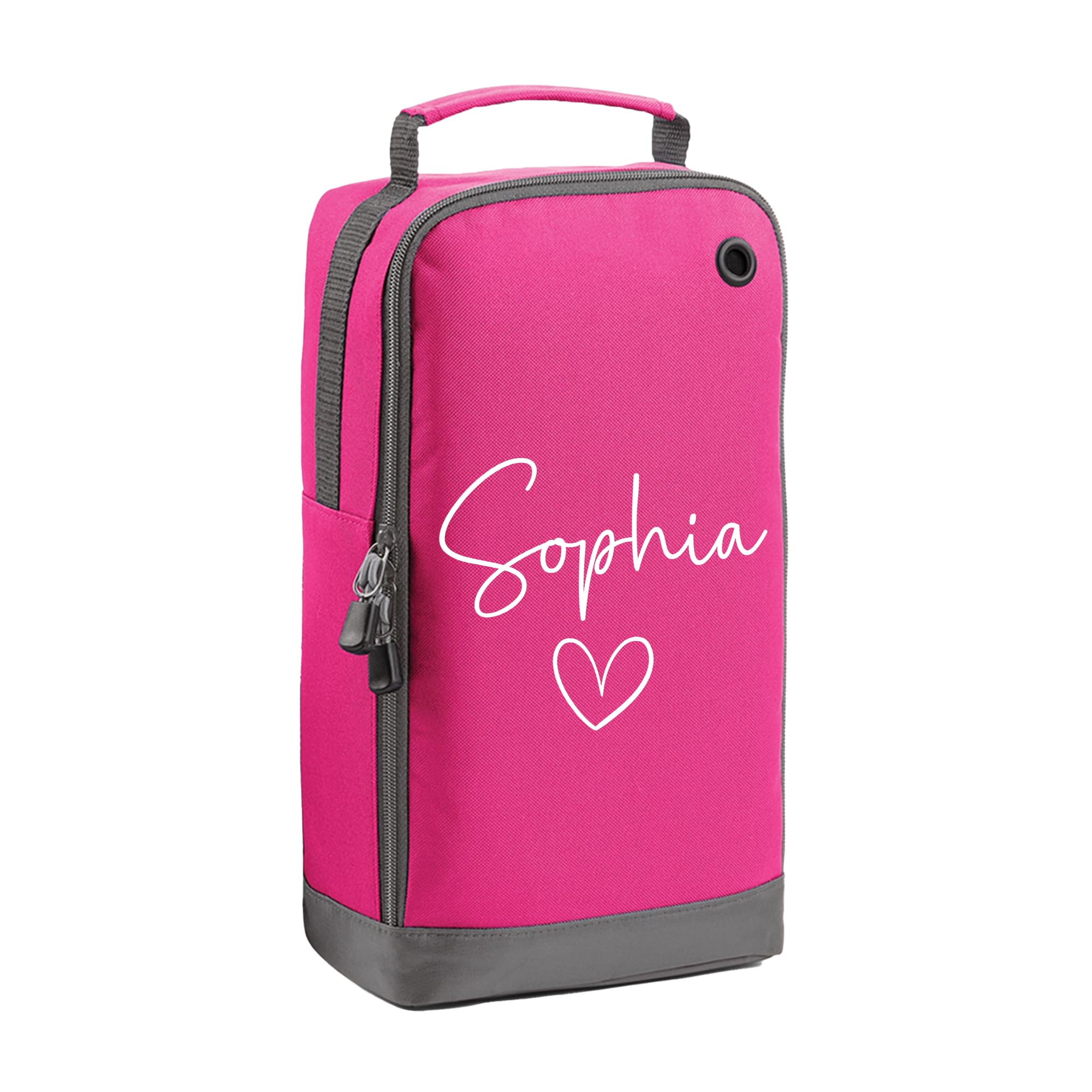 Personalised Kids Boot Bag with Custom Name - Name Heart Design - Pink Shoe Bag for PE & School