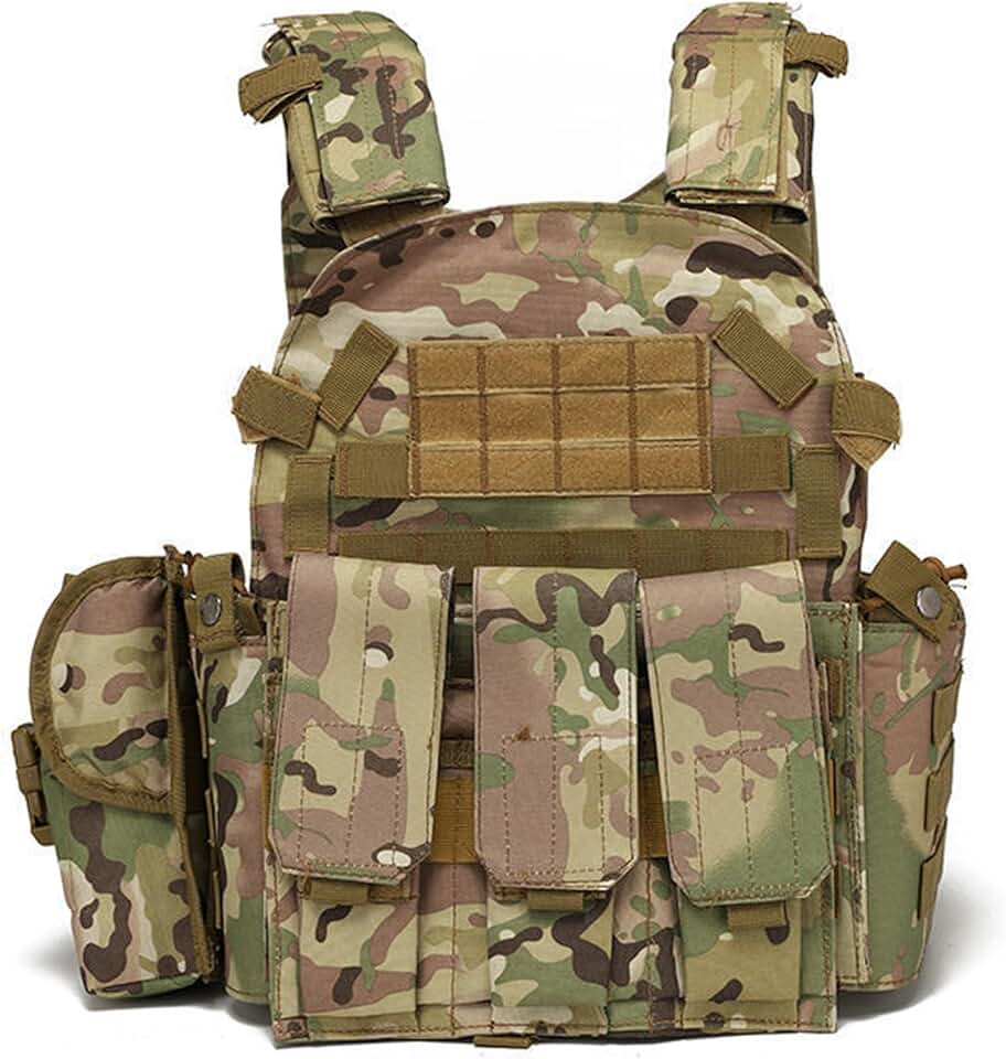 Chaleco Airsoft Portador de Placa Molle Multifuncional Chaleco de Paintball Transpirable Ajustable para Entrenamiento de Guardias de Seguridad, Campo y Exteriores Camuflaje Airsoft