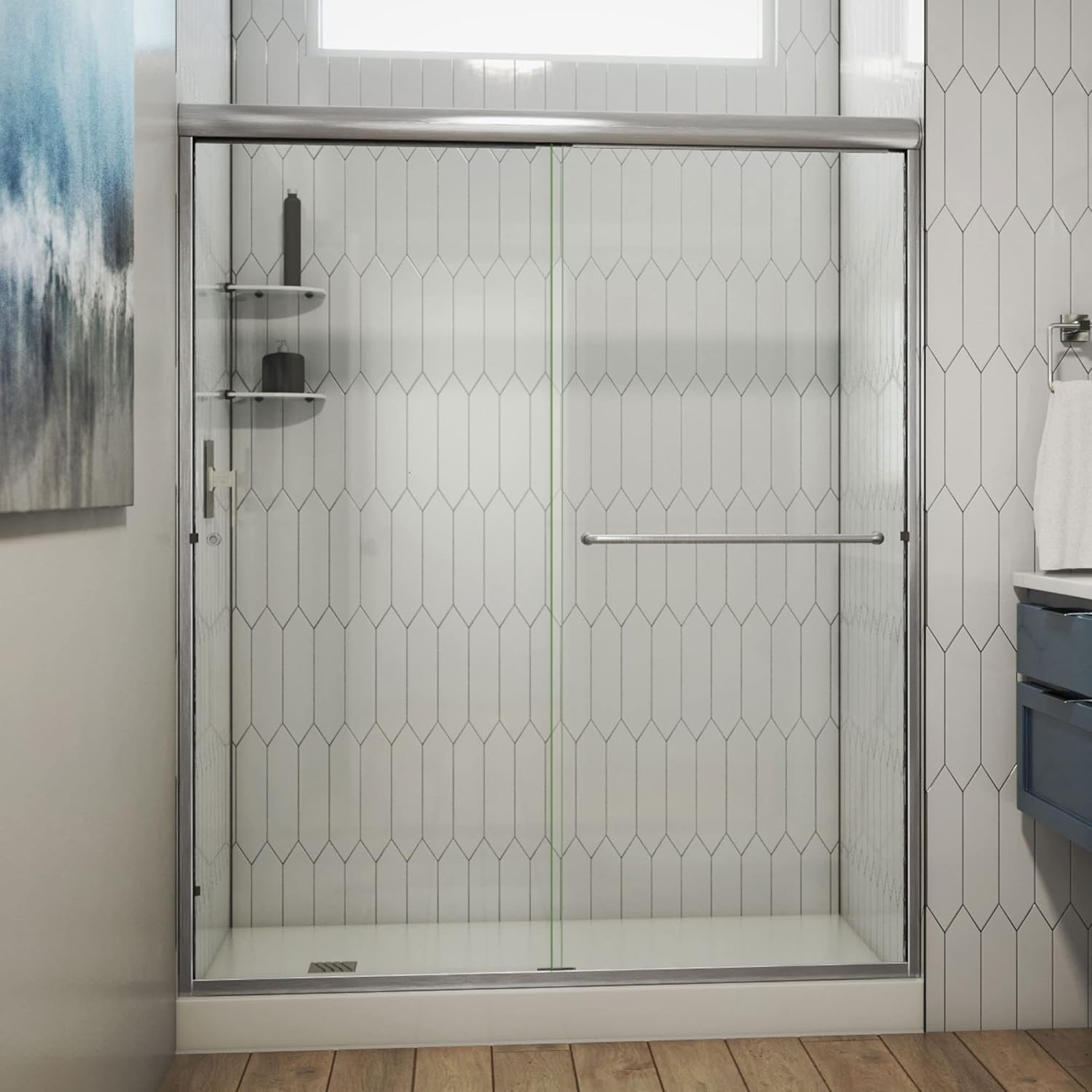 DreamLine Alliance Pro 56-60 inch W x 70 3/8 inch H Semi-Frameless Bypass Shower Door in Brushed Nickel