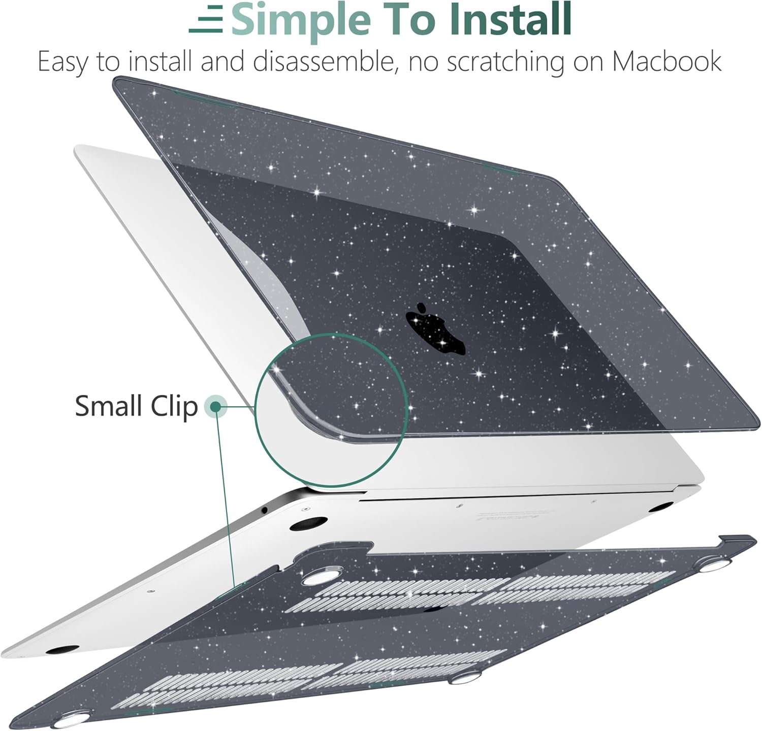 DONGKE for MacBook Air 13 inch Case 2021-2018 Release A2337 M1 A2179 A1932, Bling Plastic Hard Shell Case & Keyboard Cover Only Compatible with MacBook Air 13 inch Retina Fits Touch ID, Sparkly Black - Image 4