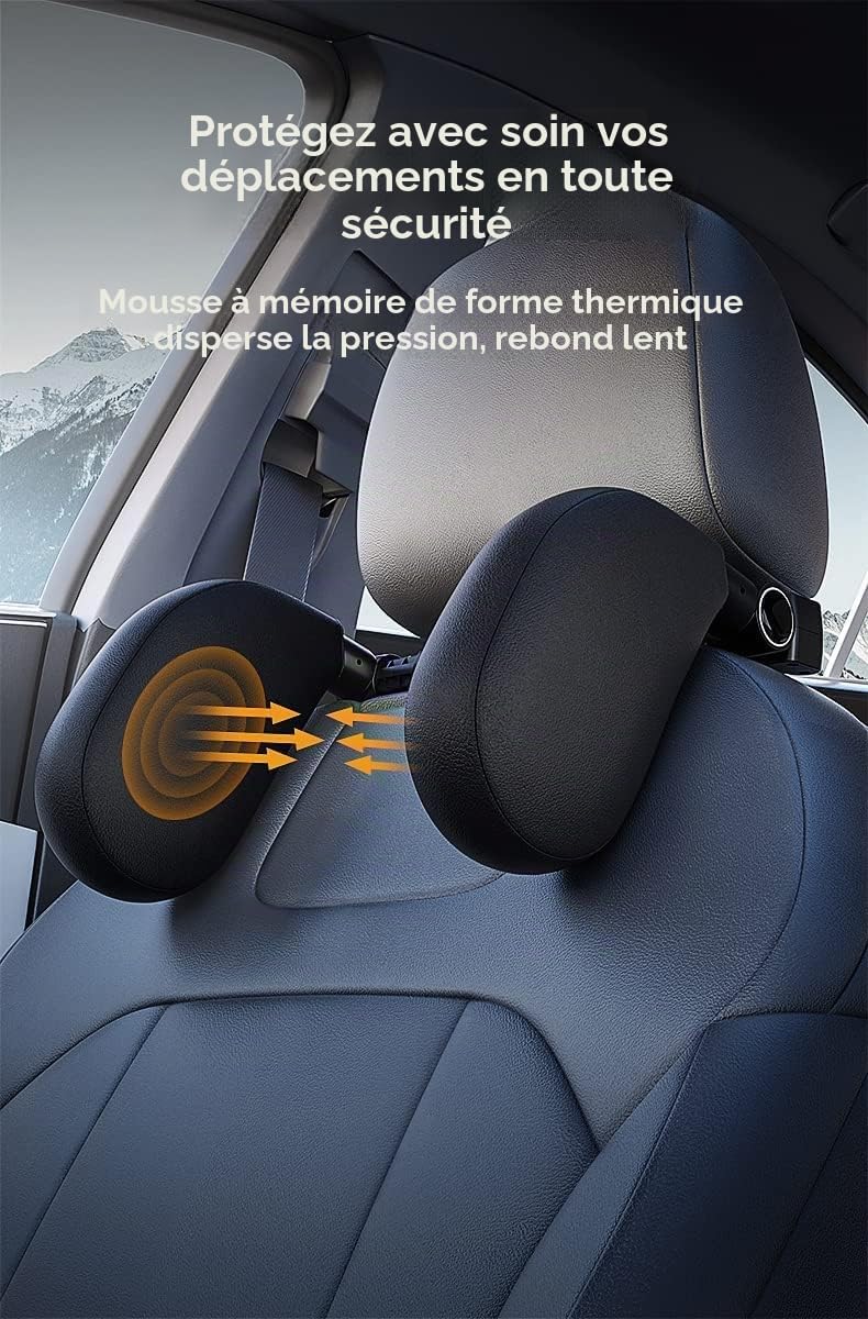 Appuie-tête auto pour enfants et adultes, coussinets latéraux réglables à 180°, éponge de mémoire tête et support de cou (Noir)