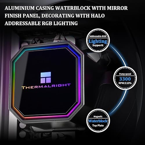 Miniatura 4 de Thermalright Frozen Prism 360 - Enfriador de agua AIO negro, enfriador líquido de CPU, ventilador PWM de 3 × 4.724 in, alta velocidad de 1850 RPM,