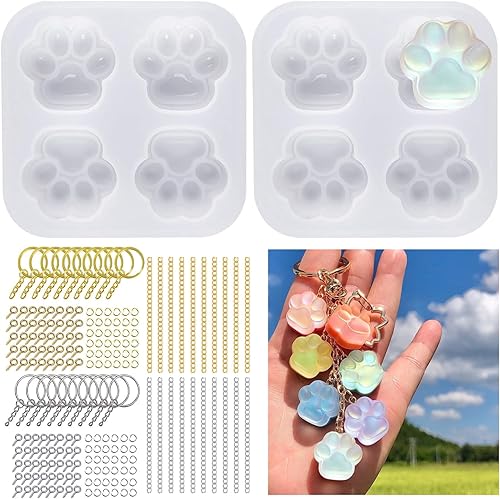 Miniatura 1 de Juego de 242 moldes de resina de silicona con diseño de patas de gato pequeñas, molde epoxi de silicona con huella de gato mate para fundición de