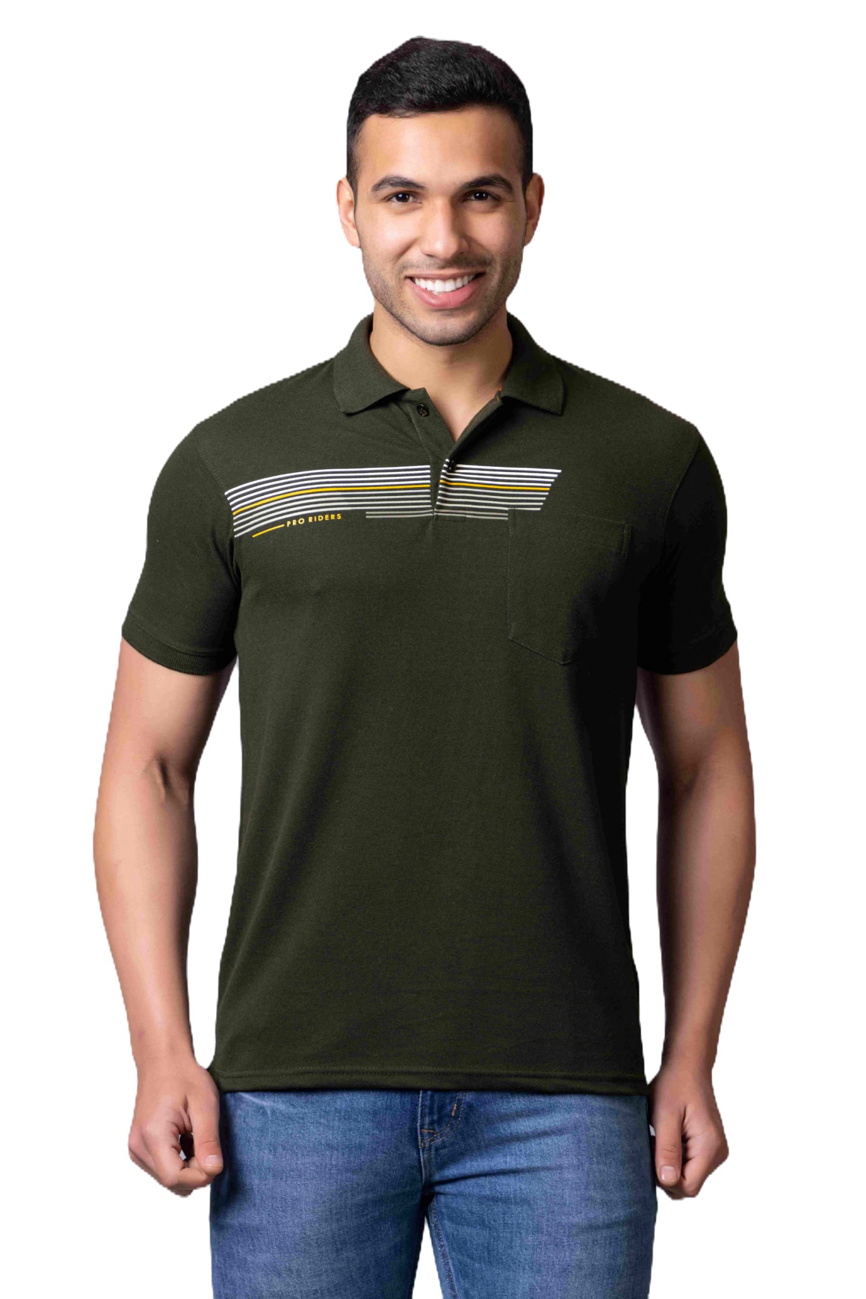 PRORIDERS Half Sleeve 100% Pure Cotton Fabric Collared Regular Fit Men's Polo Printed Tshirt with Pocket for Casual wear