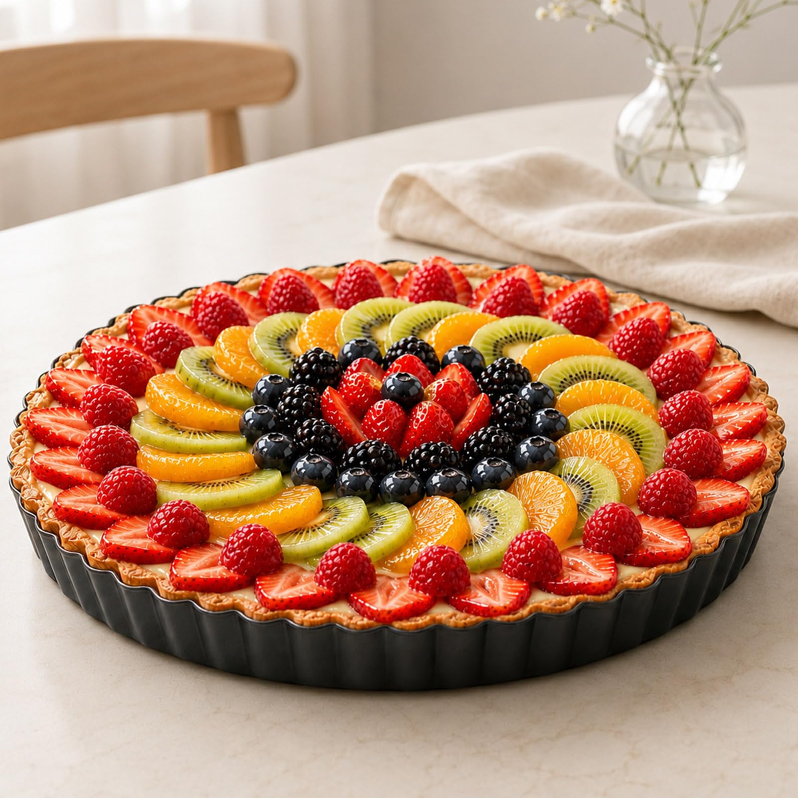 Moldes redondos de 9 pulgadas con servidor de tartas. Parte inferior extraíble, revestimiento antiadherente, acero al carbono resistente para hornear quiche tartas. Regalo para mujeres, esposa
