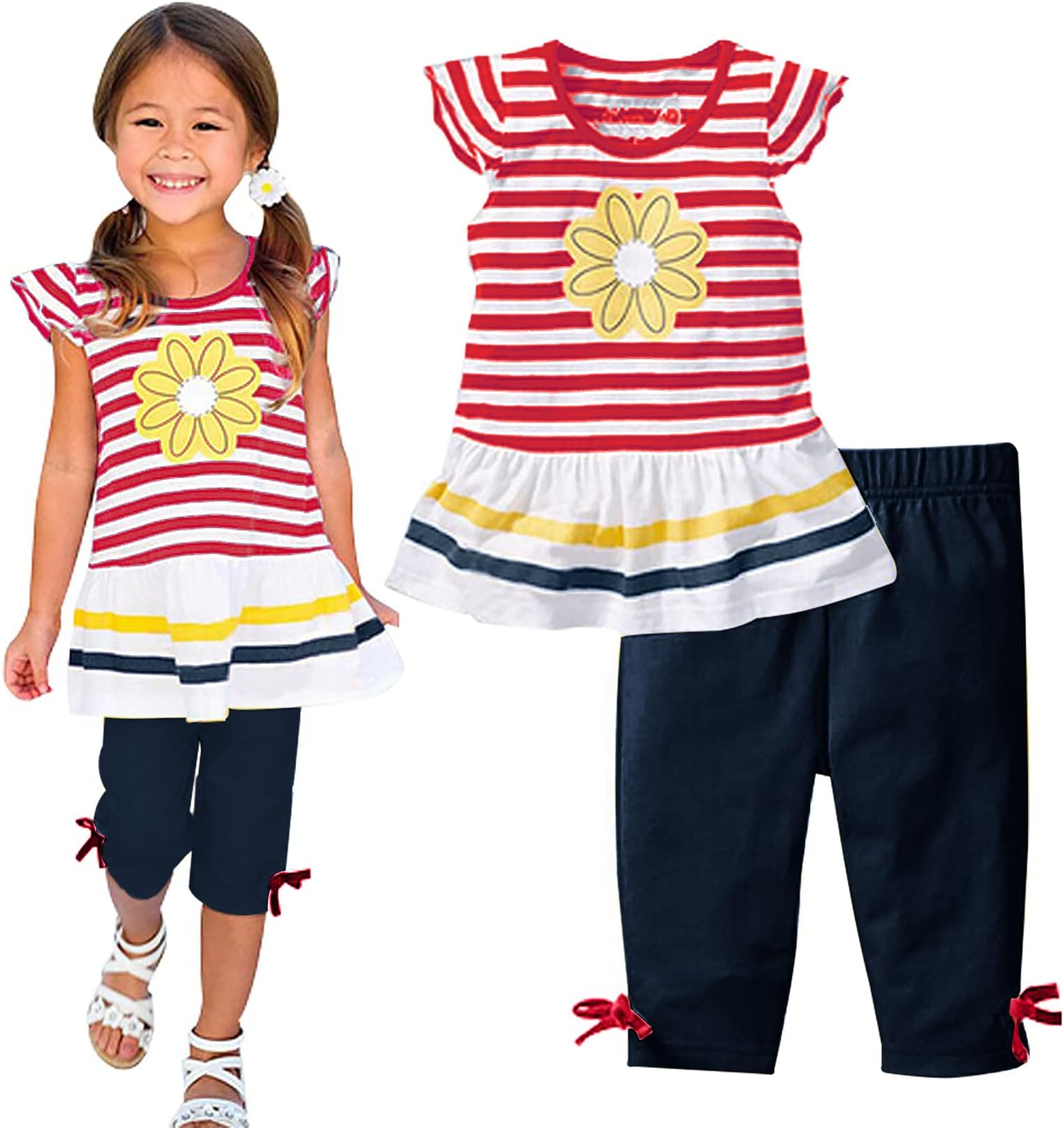 LUKYCILD Baby Girls Summer Clothes Casual Clothing Suit Short Sleeve Striped T-Shirt +Pants