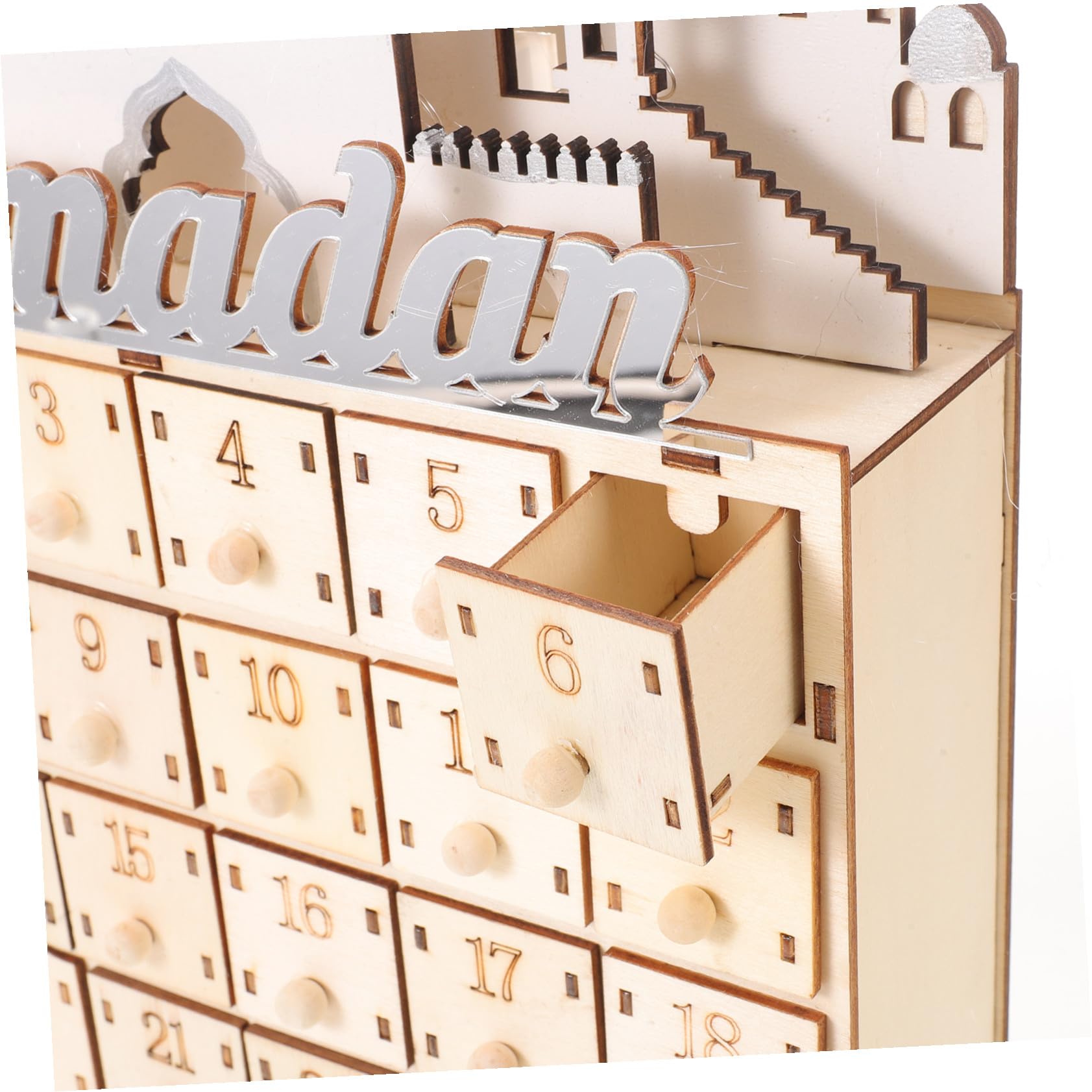 Alasum Calendario del Ramadan in Legno con 30 Mini Cassetti e Luci Led, Decorazione da Tavolo per Conto alla Rovescia Dell’eid Mubarak, Atmosfera Luminosa per Festa Musulmana e Arredo