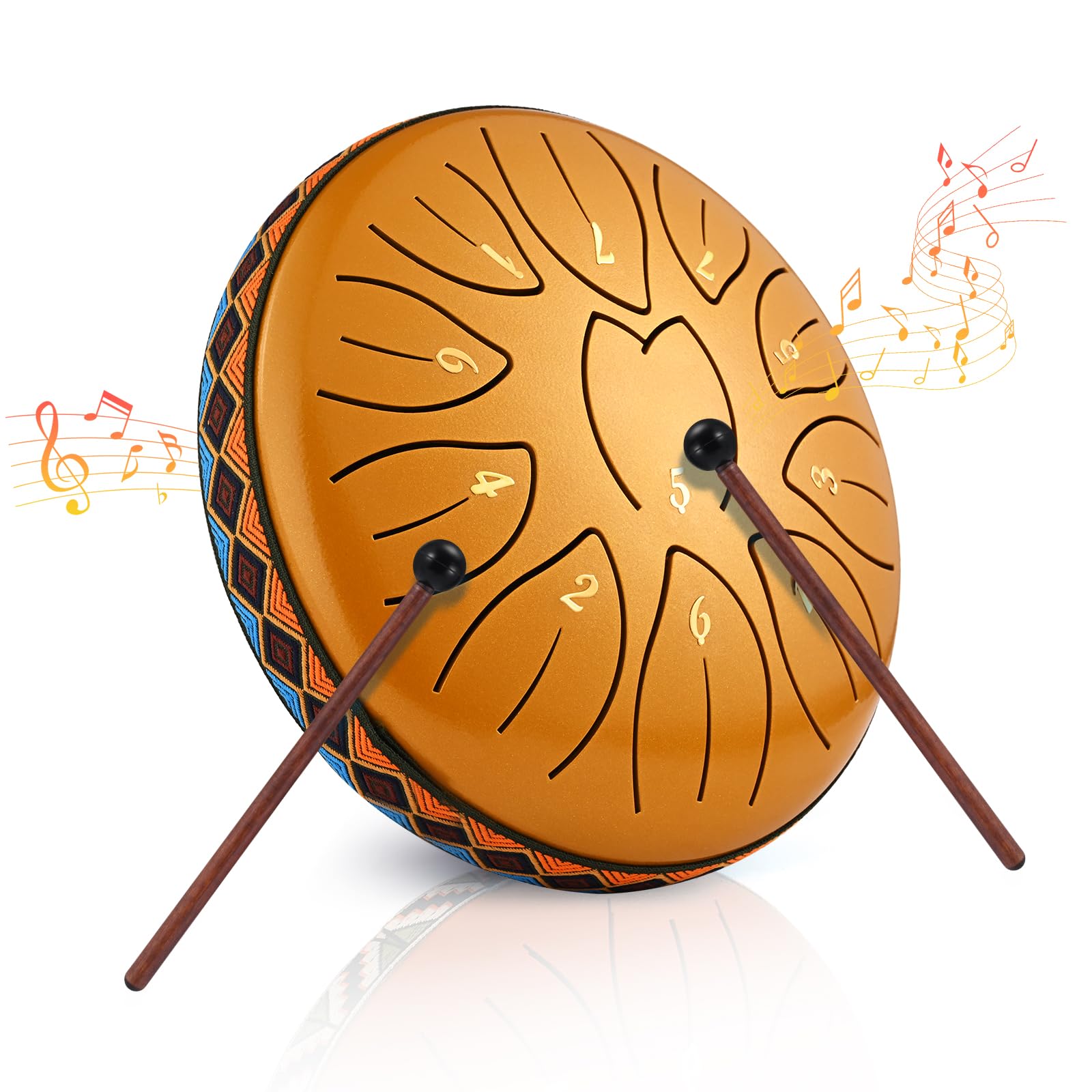 Steel Tongue Drum, 6 Pollici 11 Note Handpan Strumento Musicale Impostata, Portatile Tamburo del Handpan in Acciaio, Strumento a Percussione per Meditazione, Yoga, Guarigione del Suono, Oro