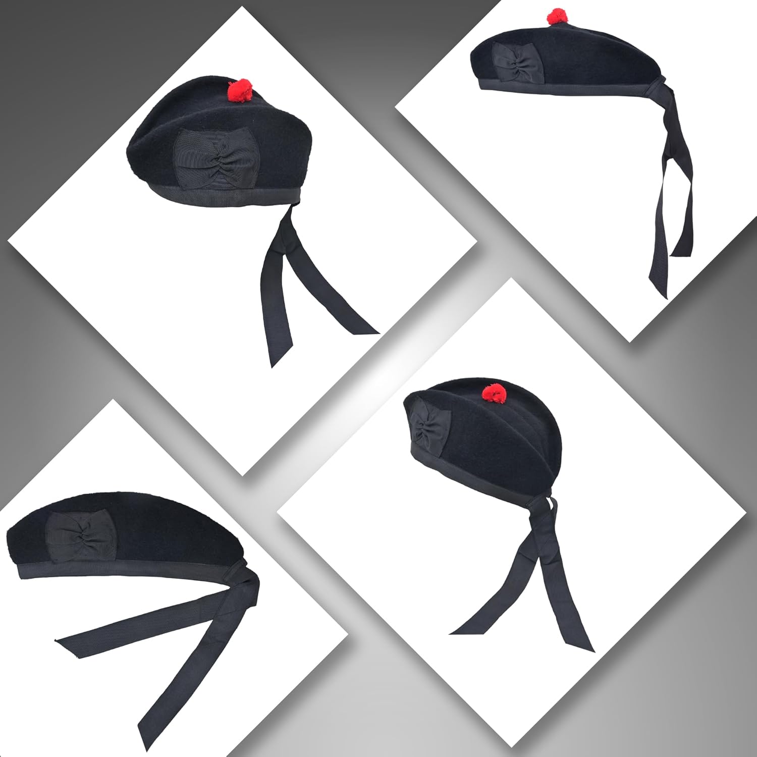 Scottish Piper Glengarry Hat Pure Wool Military Cap with Red Pom Pom Breathable Lined Comfortable Fit