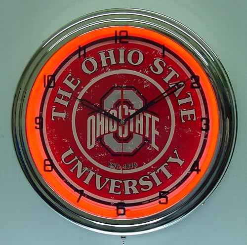 Miniatura 3 de Ohio State University Logo Sign Reloj de pared con luz neón cromado rojo