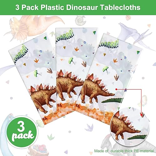 Miniatura 3 de Tatuo 3 manteles de dinosaurio de acuarela de 54 x 108 pulgadas, decoración de mesa de plástico de dinosaurio, desechable, impermeable, mantel de