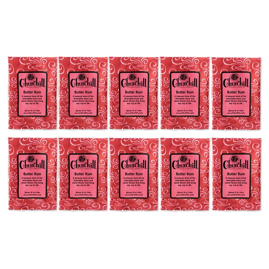 Churchill Coffee Butter Rum 10 Portioned Packs -1.5 oz each - Ground Flavored Coffee