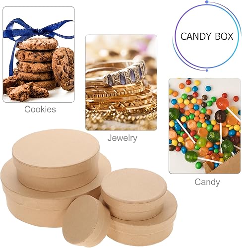 Miniatura 6 de VILLCASE Cajas de regalo redondas de cartón, contenedores de almacenamiento de papel kraft para galletas de caramelo, pequeños regalos ideales para