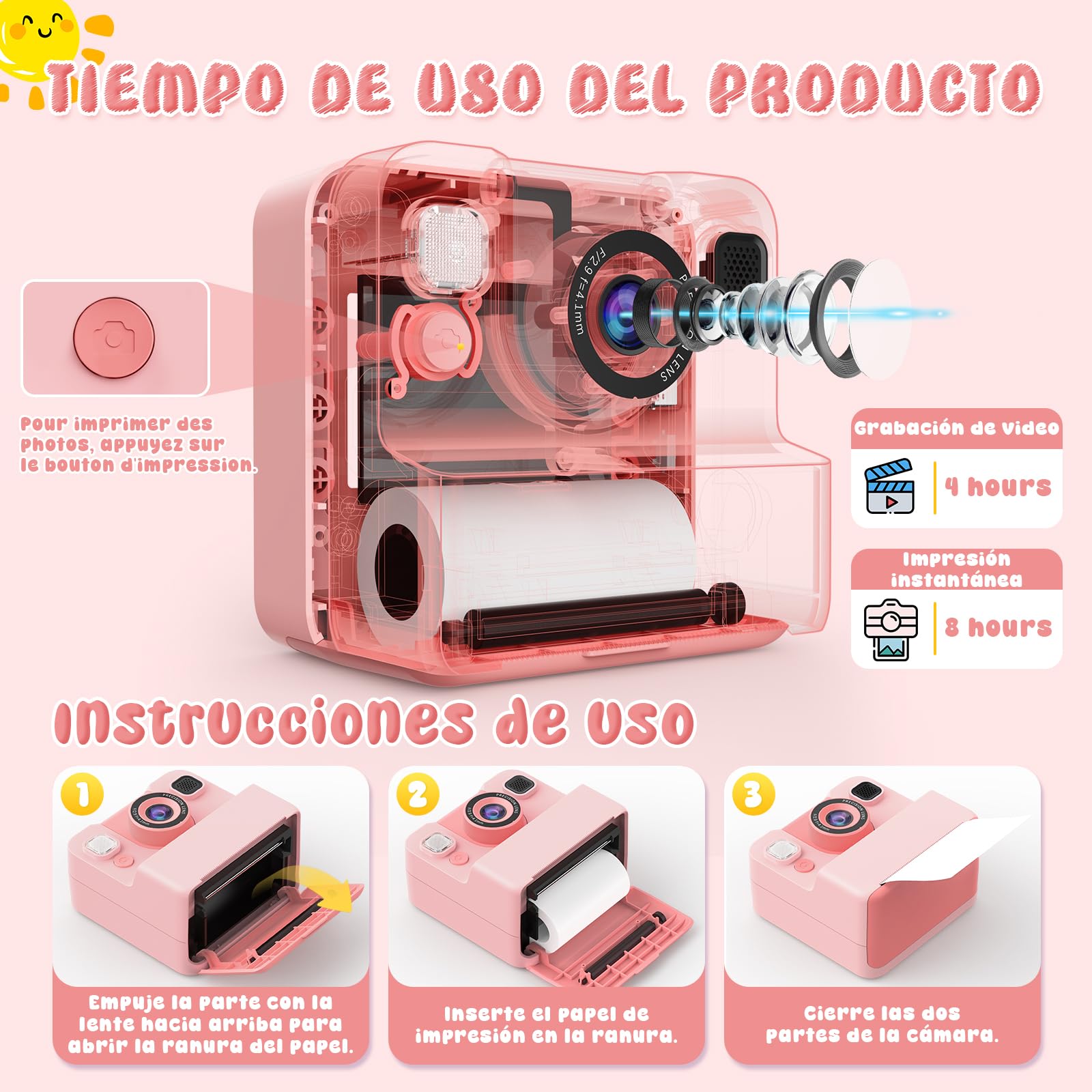 Camara de Fotos Instantaneas,2.4" 1080P HD Camara Fotos Infantil Instantaneas Juguetes Niños 3-12 Años Cámara Instantánea Niños de Foto & Video 1080P & Música&5 Juegos de Rompecabezas 32GB SD
