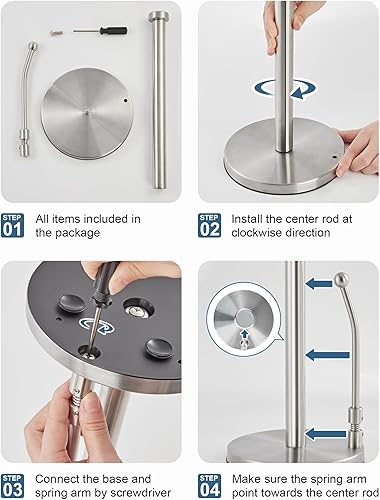 Miniatura 6 de SMARTAKE Soporte de papel para toallas, de acero inoxidable, organizador de papel vertical, dispensador de rollo para cocina, encimera, mesa de
