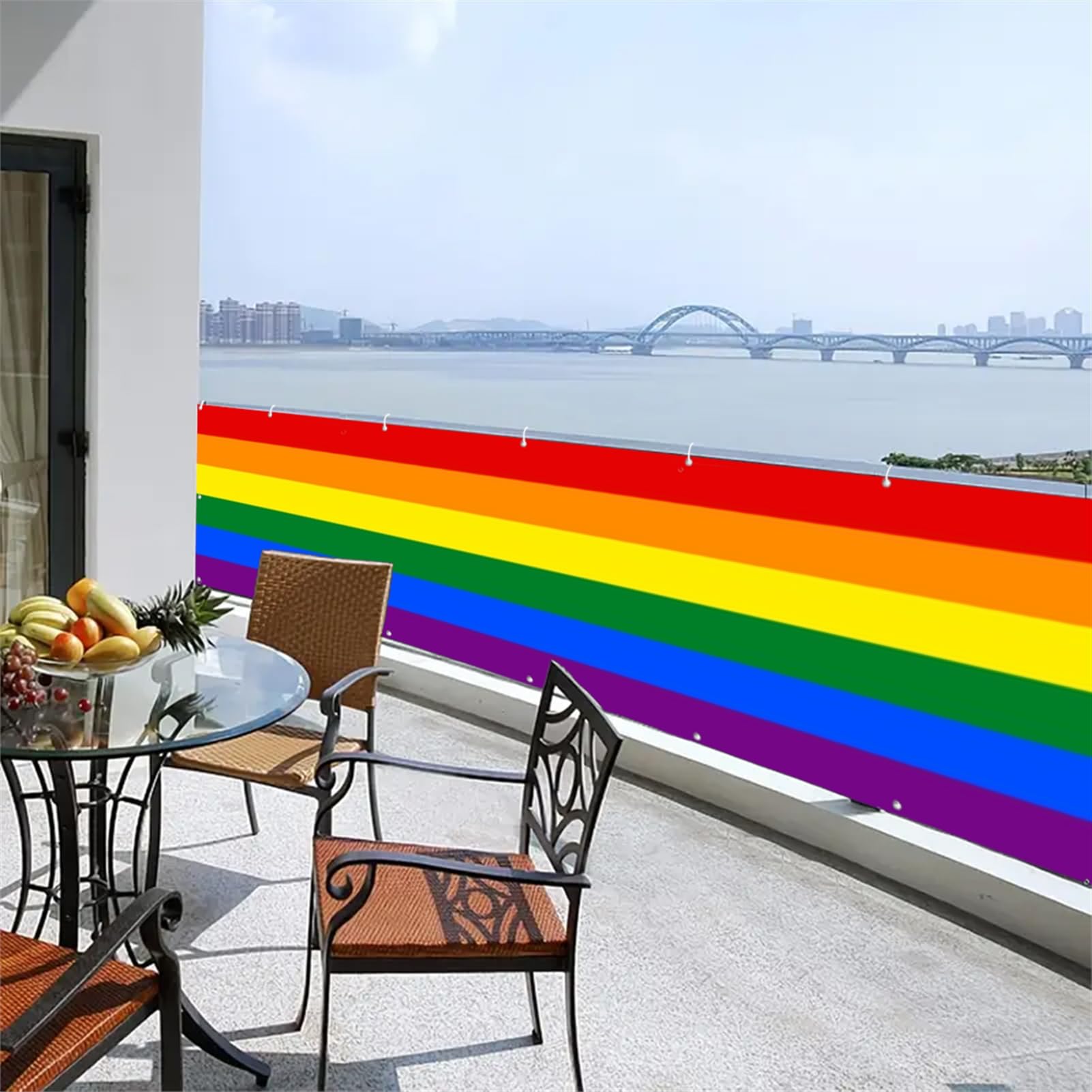 SK Studio Balkon Sichtschutz 90x300cm Balkonverkleidung UV-Schutz Windschutz Wasserdicht Blickdichte mit Kabelbinder für Garten Balkon Zaun Terrassen, Regenbogen