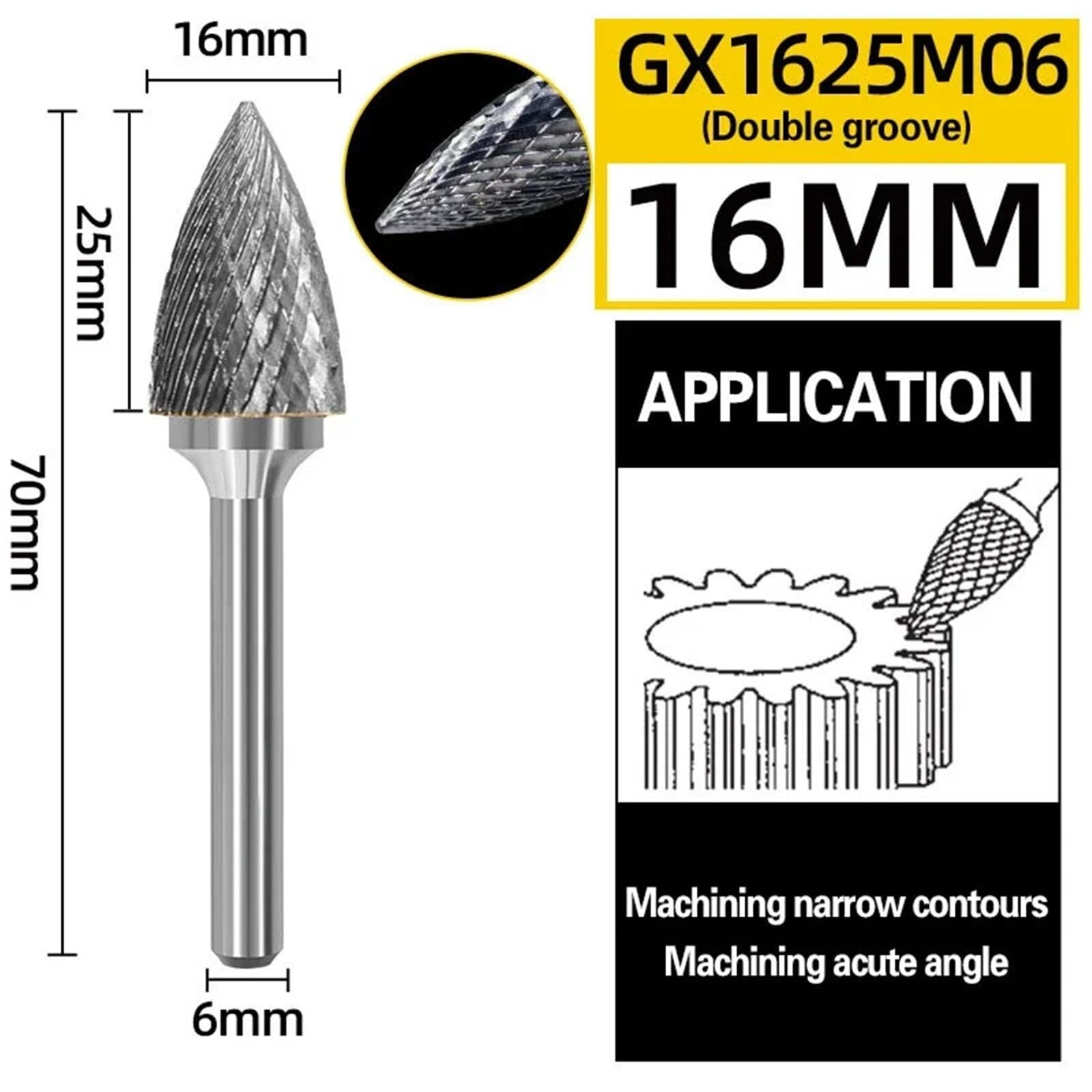 1pc Tungsten Steel Grinding Head Carbide Rotary File Conical Milling Cutter Metal Grinding Engraving Single And Double Groove G Type(Double groove 16mm)