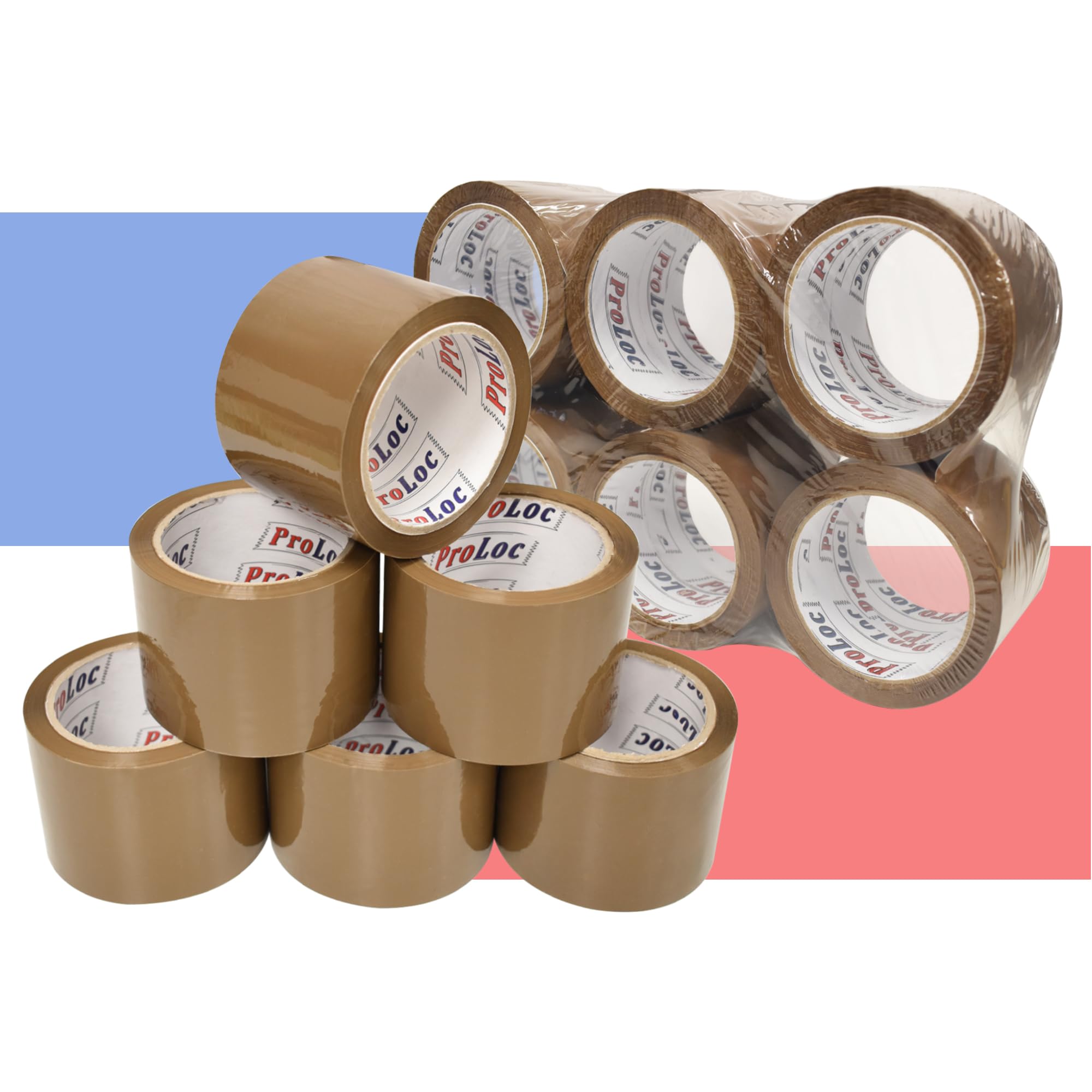 ProLoc Extra Wide Packaging Tape (72mm x 66m) - Pick Colour & Qty - 3 inch Wide Ultra Strong Packing Tape with Sticky & Secure Seal for Packing Large & Heavy Boxes and Moving House (Brown, 12 Rolls)