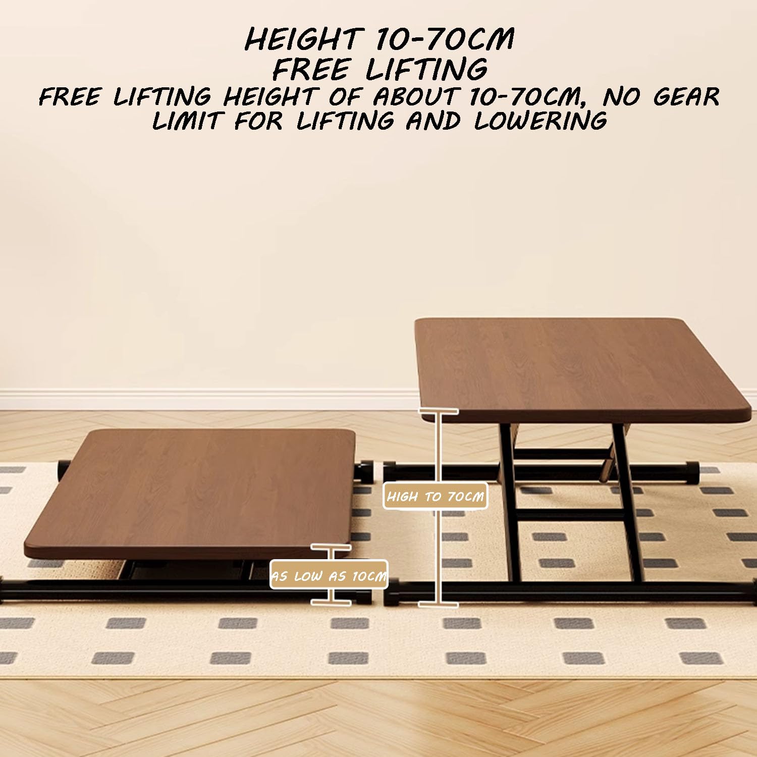 Mesa Plegable Retro, Mesa De Centro para Sala De Estar con Escritorio Engrosado, Mesa De Centro Elevable Móvil Multicolor, Mesa Auxiliar Estable Y Fácil De Almacenar, 90/100/120 Cm,90 * 60cm,Natural
