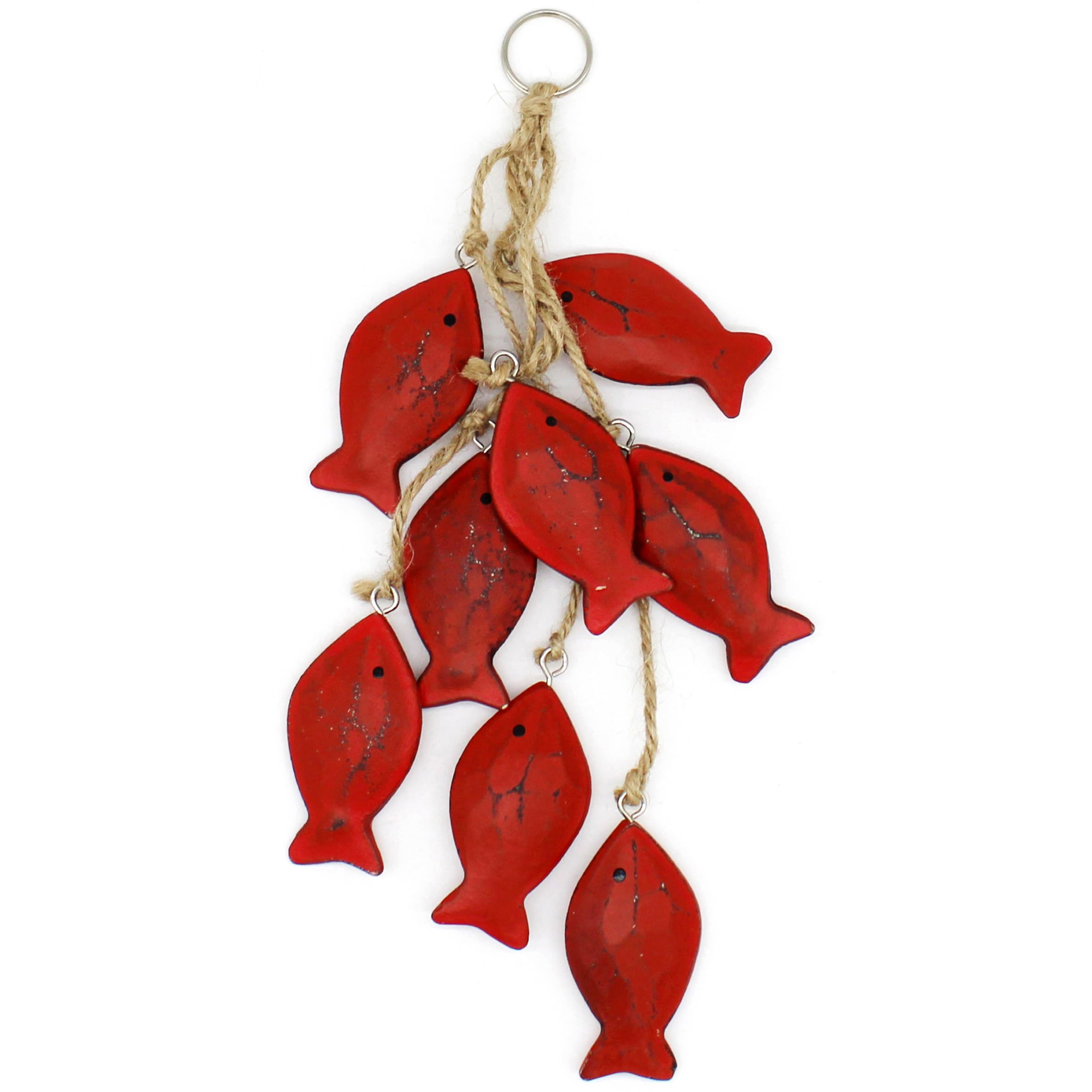 Poisson en bois suspension murale nautique déco maison de plage et chalet de mer rouge 8pcs