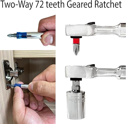 Miniatura 5 de Juego de soportes de puntas de destornillador rojo grande con trinquete reversible de 72 dientes, 23 piezas para llave hexagonal de 1/4 ", estuche