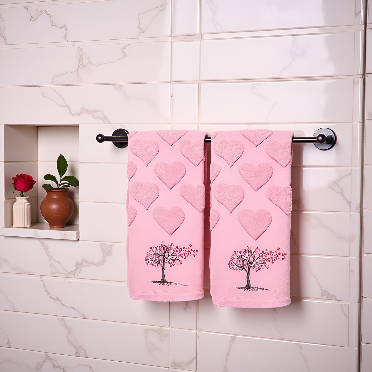 2 Pcs Red Valentines Day Hand Towels 100% Cotton Valentine's Day Bathroom Decorative Towels Holiday Bath Decor Kitchen Dish Towels for Valentines Bathroom Decor Gift 13.7 x 29.5 Inch (Tree) - Image 5