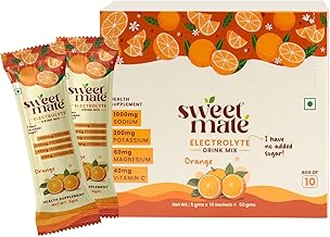 Sweetmate Sugar Free Orange Electrolyte Drink Mix Sweetened With Stevia - 5g (10 Sachet) No Preservatives and Chemicals| Offers 10x more Electrolyte | Keto Friendly, Vegan