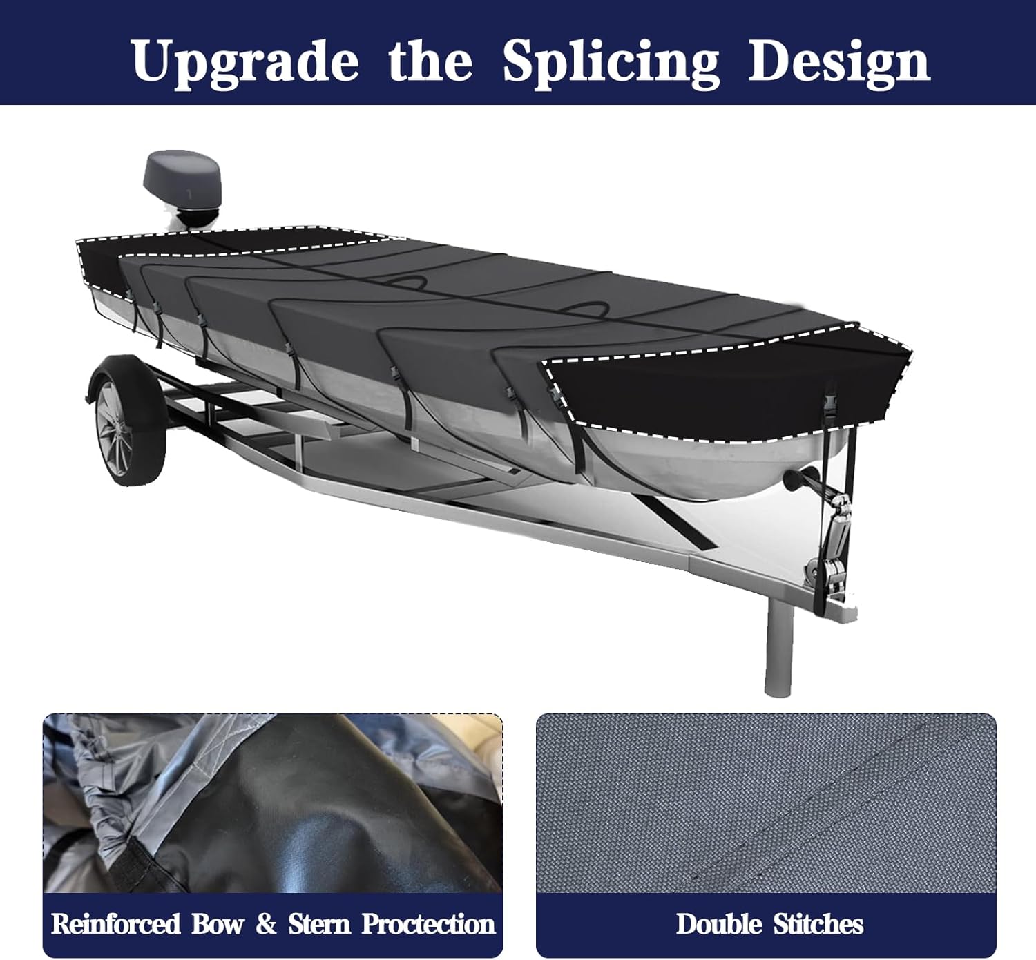 Jon Boat Covers 14-16 ft Heavy Duty Waterproof 420D Marine Grade UV Resistant, Fits 14ft Long and Beam Width up to 70 inches, Gray (14-16FT)