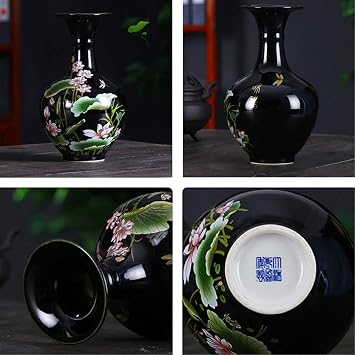 9.45'' China Style Decorative Vase, Classic Ceramic Vases for Art Home Decoration, Chinese Retro Porcelain Ceramic Vase with Base, Jingdezhen Ceramic Oriental Vase - Black