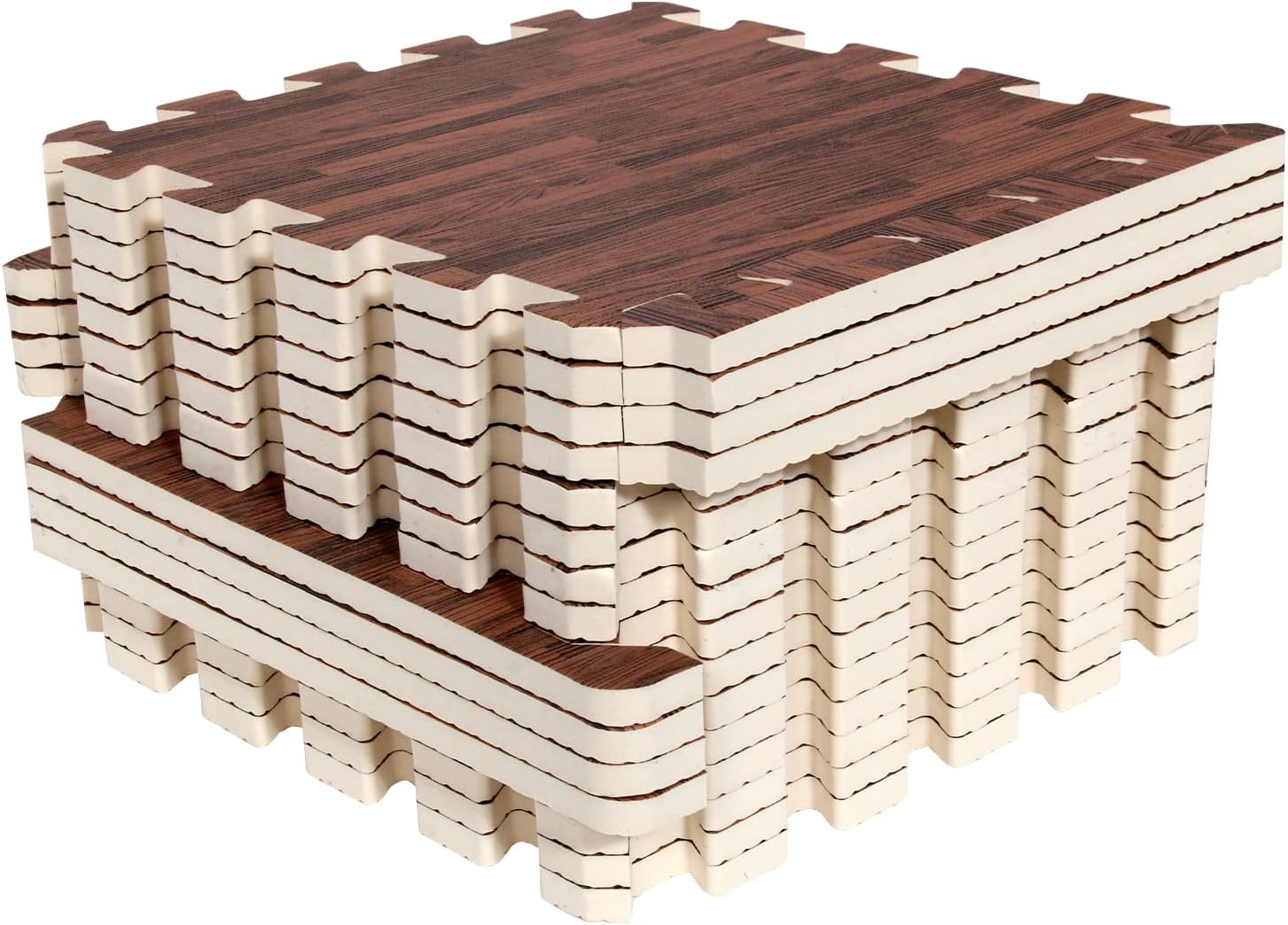 16pcs Interlocking Printed Wood Grain EVA Foam Mats Protective Floor Tiles Exercise Play Mat for Kids Room Parlor Bedroom Home 11.8" x 11.8" (Wood Grain Brown)