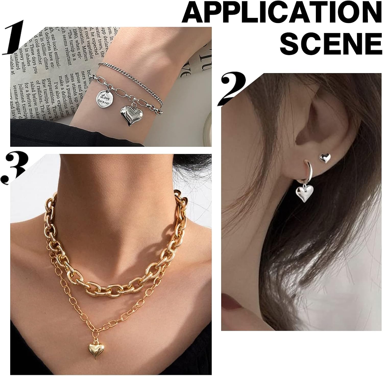 SUNNYCLUE 1 Box 120Pcs 6 Styles Valentine's Day Charms Metal Heart Charms Silver Heart Shaped Charms Gold 3D Love Charms for Jewelry Making Charms DIY Earring Necklace Bracelet Gifts Craft Supllies