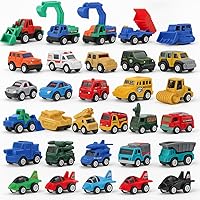 Vista 1 de Juego de 36 piezas de juguetes de autos y camiones – Mini vehículos de bolsillo, aviones de combate, construcción, autos de carreras y juguetes