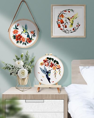 Miniatura 6 de TINDTOP Kit de bordado de colibrí y flores para adultos