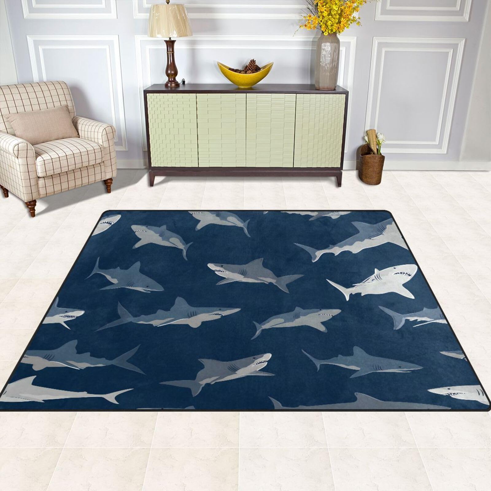 Amazon.com: ALAZA Blue Cartoon Shark Print Area Rug Rugs for