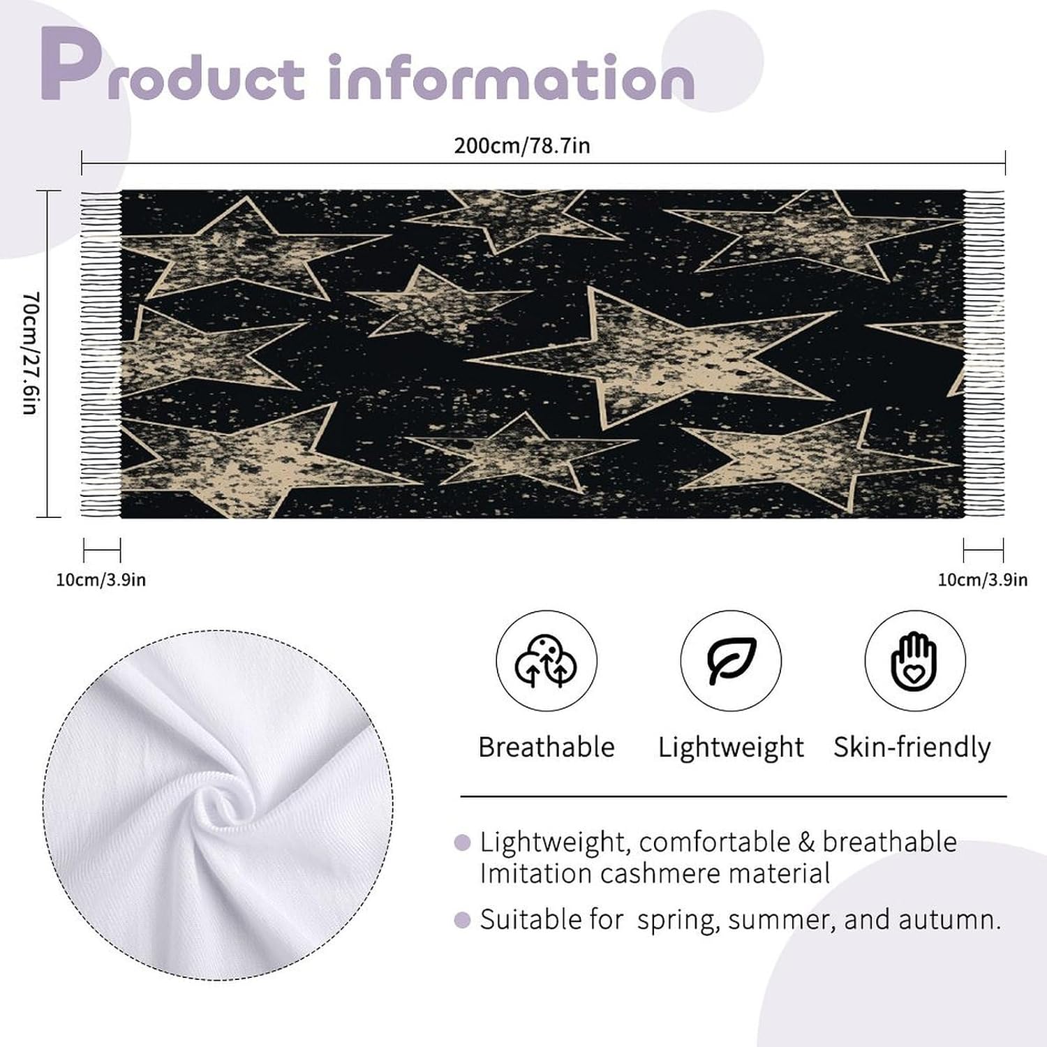 Star Scarf for Women Men Classic Fashion Blanket Scarves Soft Cashmere Feel Scarf Cold Weather Warm Long Shawl Winter Large Scarves Classic Blanket Scarfs Thick