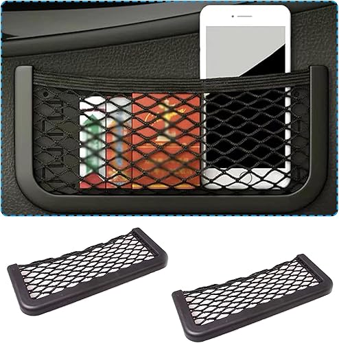 GKmow Paquete de 2 bolsas de red de almacenamiento para automóvil, 7.87 x 3 pulgadas, marco de ABS, organizador de bolsillo, bolsa universal de