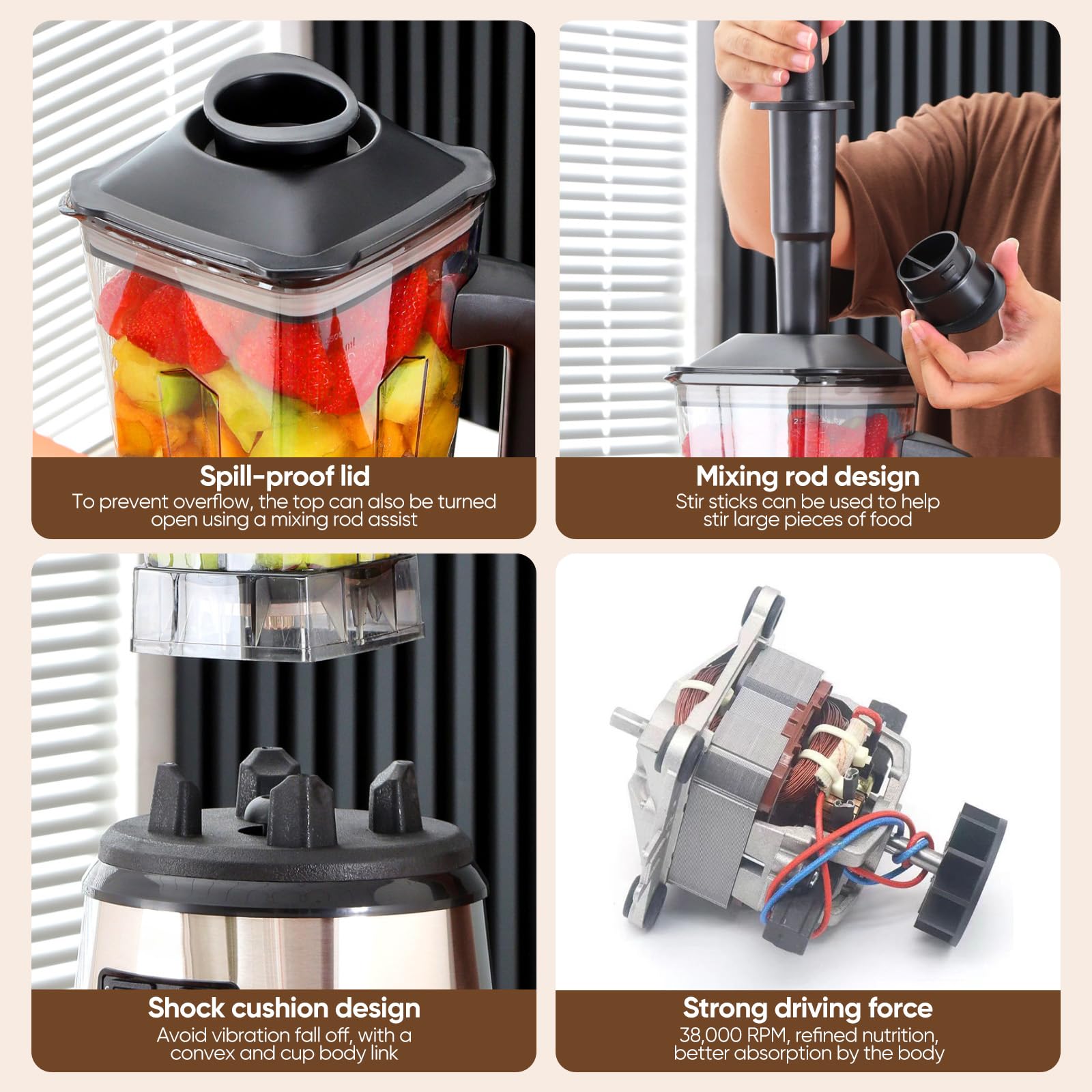 Batidora Profesional 3 en 1, 9500W, Licuadoras para Zumos y Batidos,15 Velocidades Ajustables 3 vasos Mezcladores Cuchillas de Acero Inoxidable,Batidora de Jarra para Batidos y Smoothies. — view 8