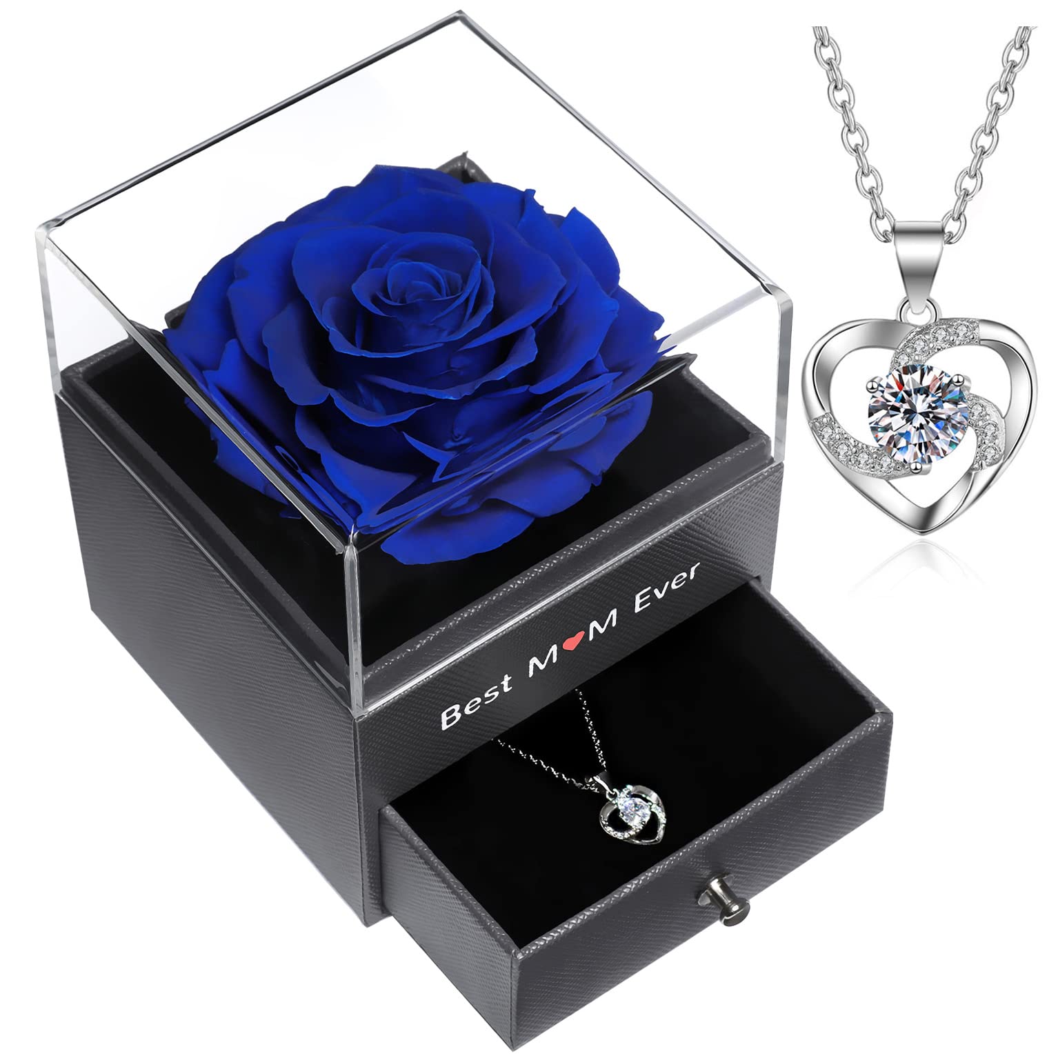 Yamonic Eternal Rose Gifts for Mothers Day,Mum Gifts from Daughter/Son,Birthday Gifts for Mum, Real Rose with Necklace,Best Mum Ever Gifts for Mothers day,Mothers Birthday Gifts, Mothers Gifts,Blue