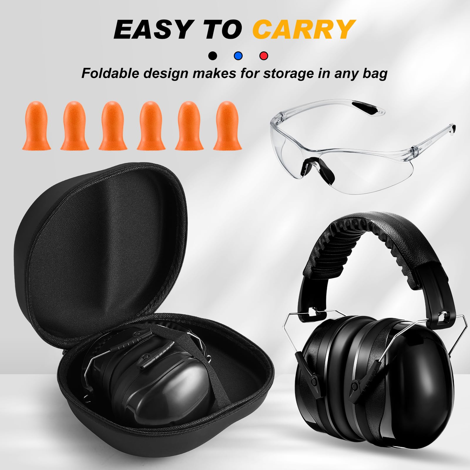 TrelaCo Juego de 18 protectores auditivos para campo de tiro que incluye protección auditiva para campo de tiro, orejeras reductoras, auriculares Nrr 36 db, gafas de seguridad para pistola, tapones