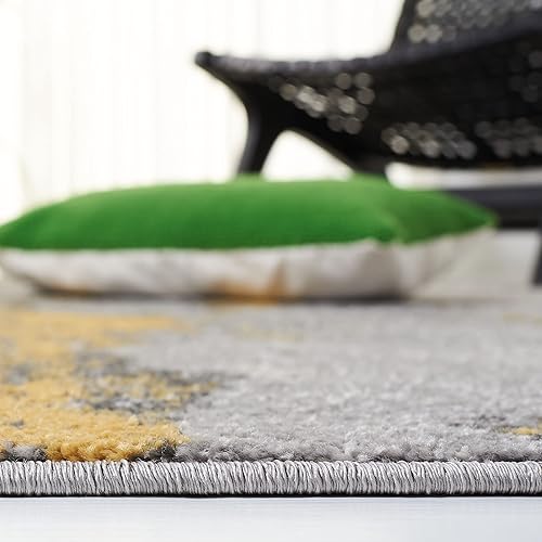 Miniatura 4 de SAFAVIEH Adirondack Collection - Alfombra de área de 6 x 9 pies, gris y amarillo, diseño abstracto moderno, no desprende pelusa y de fácil cuidado,