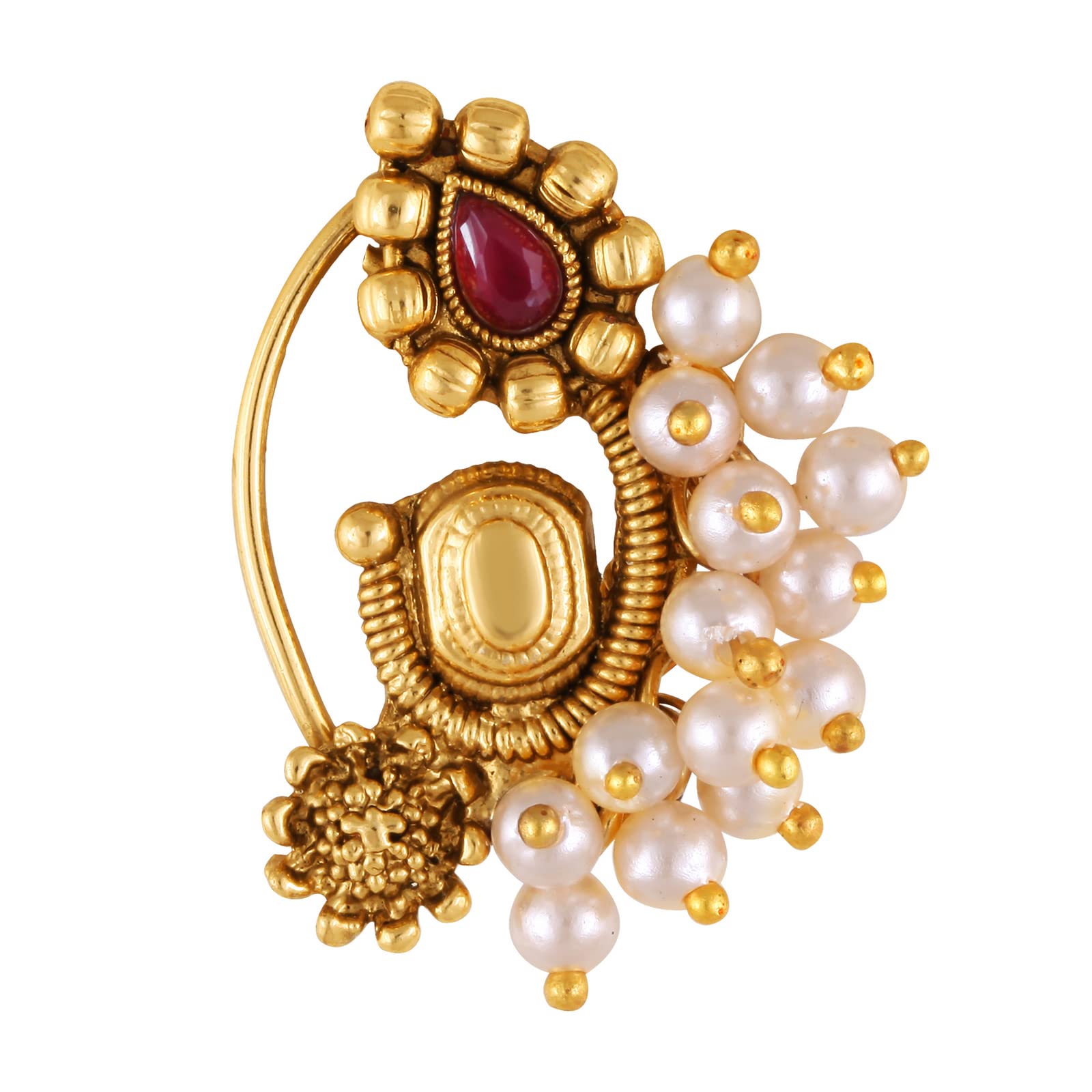 Vighnaharta Gold Plated with Pearl Alloy and Artificial stone Non Piercing Maharashtrian Nath Nathiya./ Nose Pin valentine day gift valentineday gift for her gift for him gift for women gift for women {VFJ1166NTH-Press }-image-46