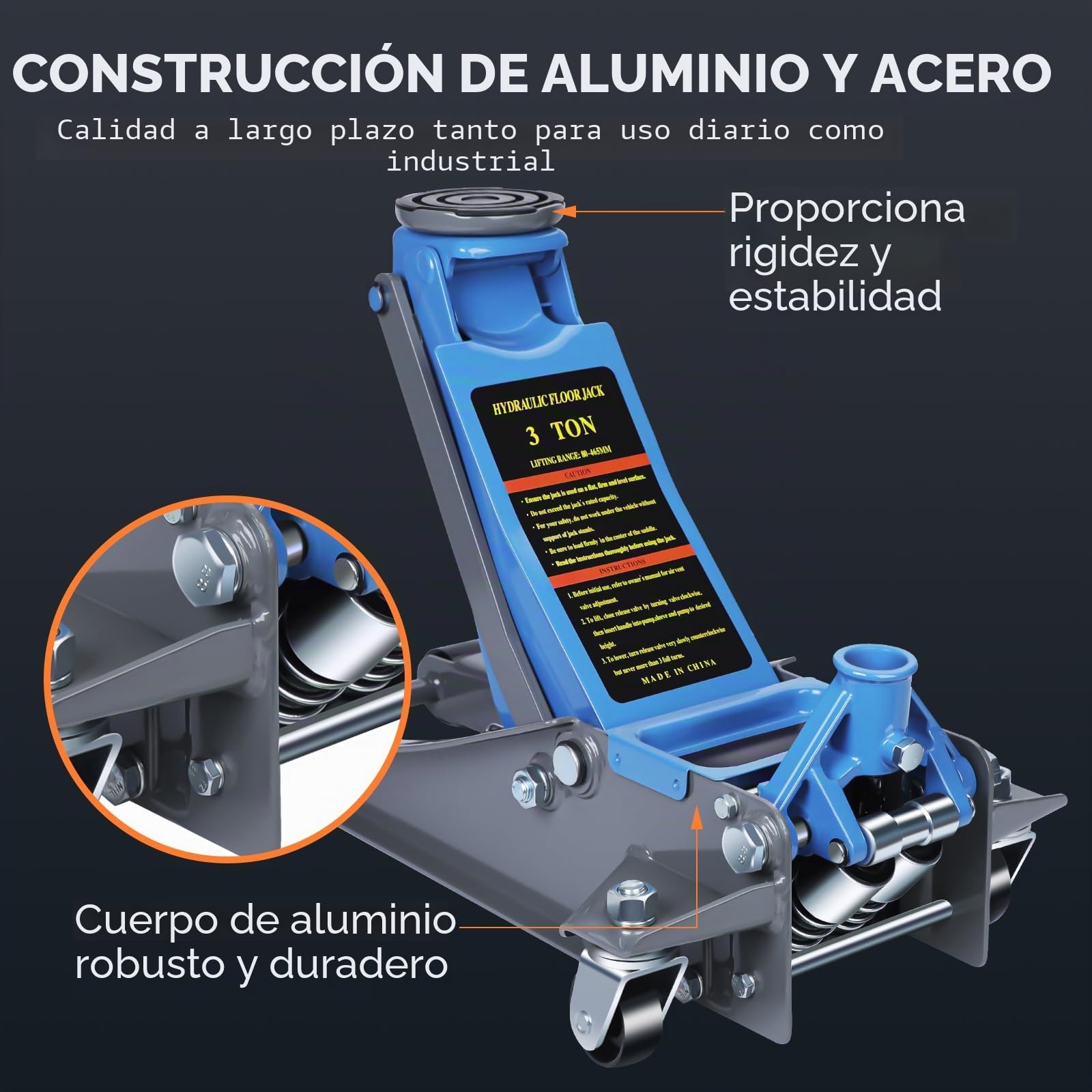 LARBANKE Gato hidráulico de perfil bajo 3 toneladas aluminio acero bomba doble elevación rápida 2993,7 kg