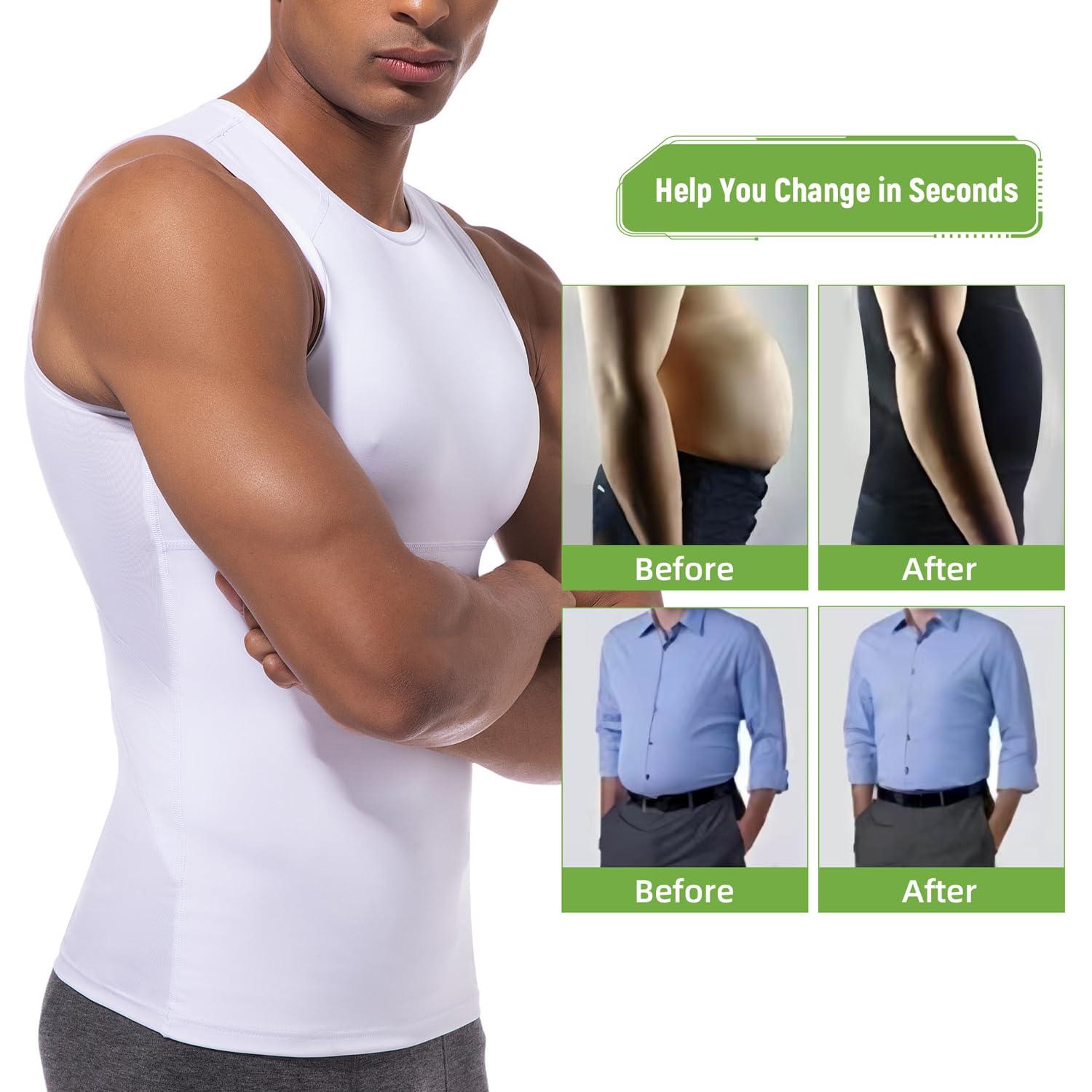 Lgtfy 4D Herren-Kompressionsshirt, figurformende Weste, Gynäkomastie-Unterhemd, Bauchkontrolle, Rückenstütze, Tanktop