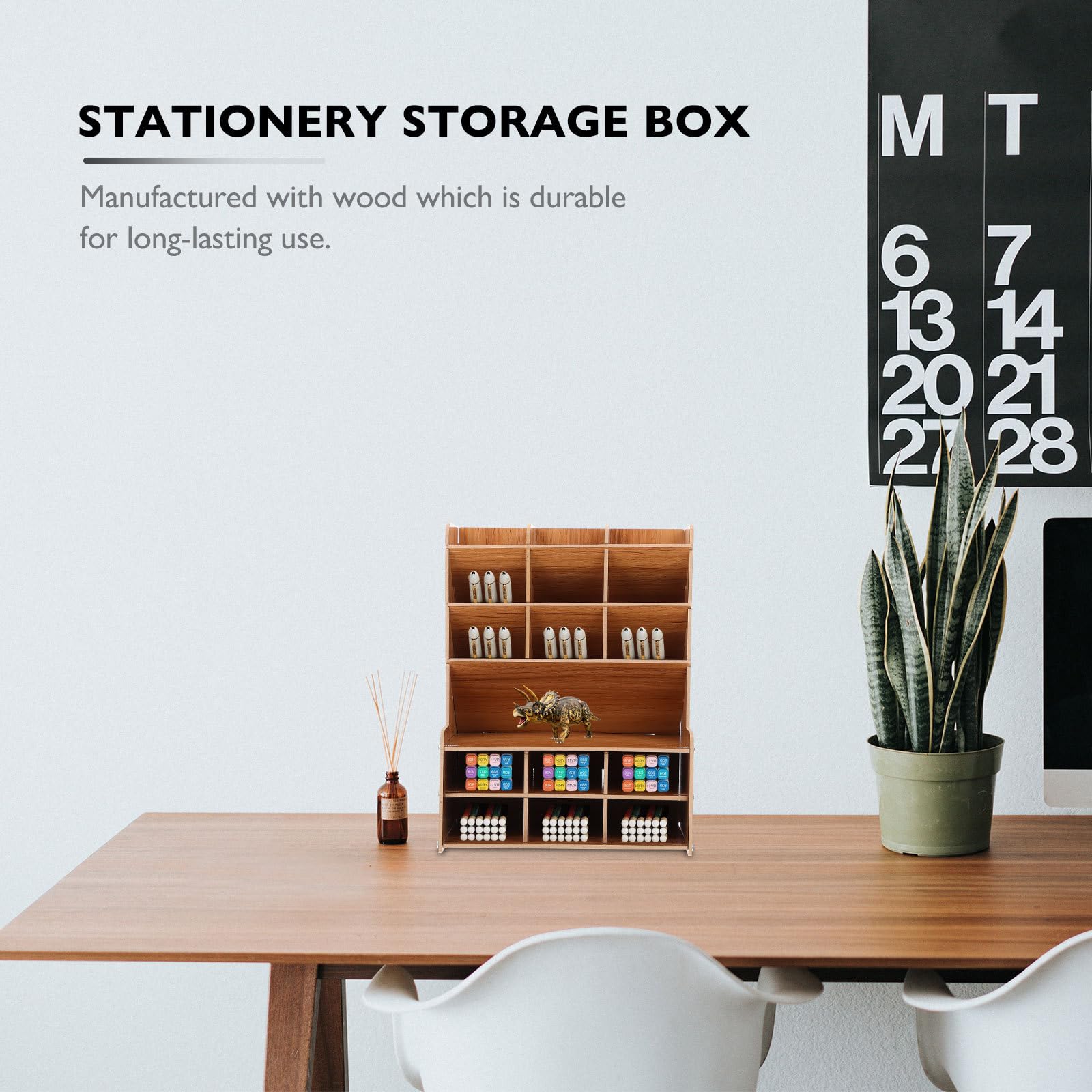 Caja Organizadora Diseño Simple y Limpio para Bolígrafos y Papelería de Madera Resistente y Ligera Adecuado para Escritorio y Oficina