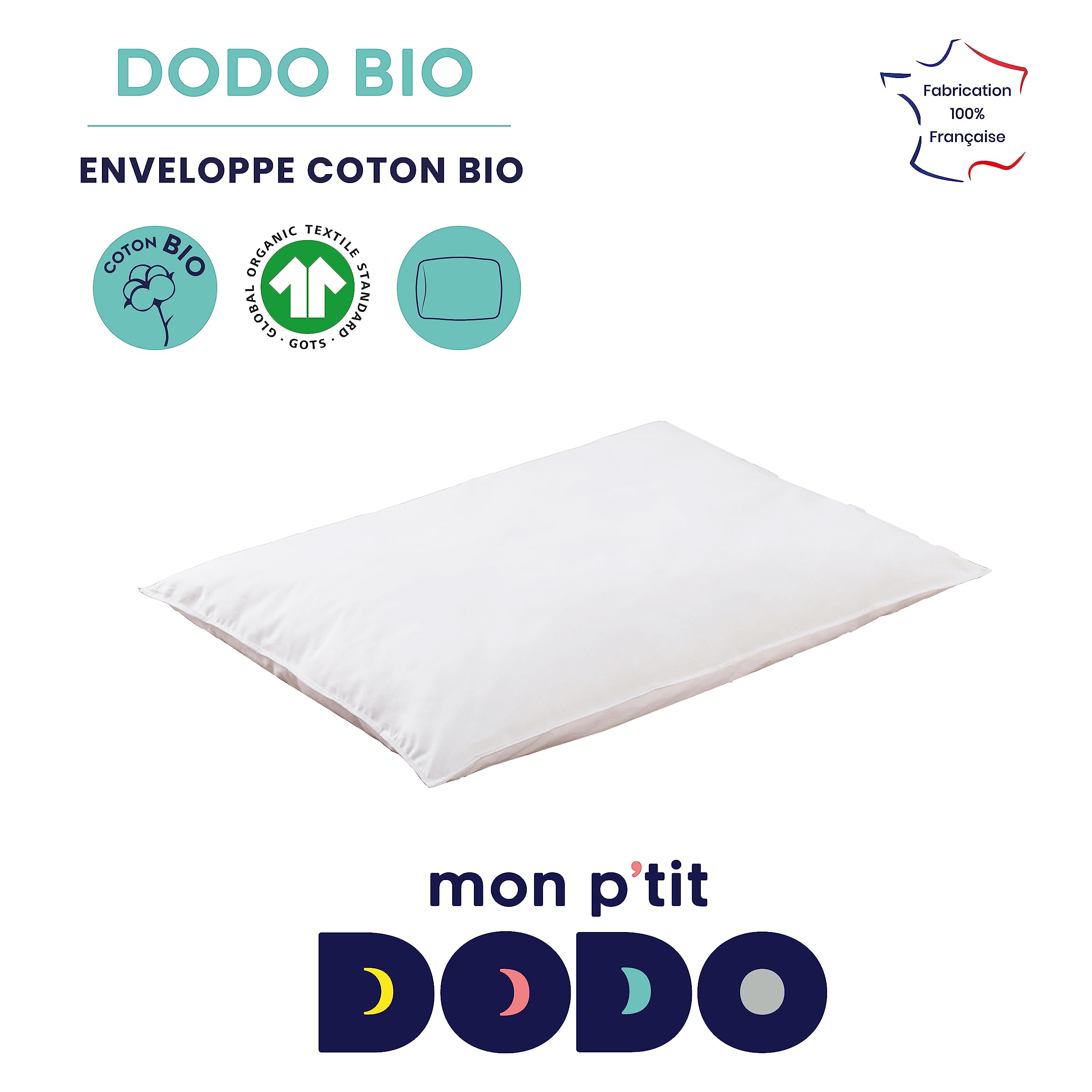 MON P'TIT DODO - OREILLER BIO 40x60 BLANC - fabrication française