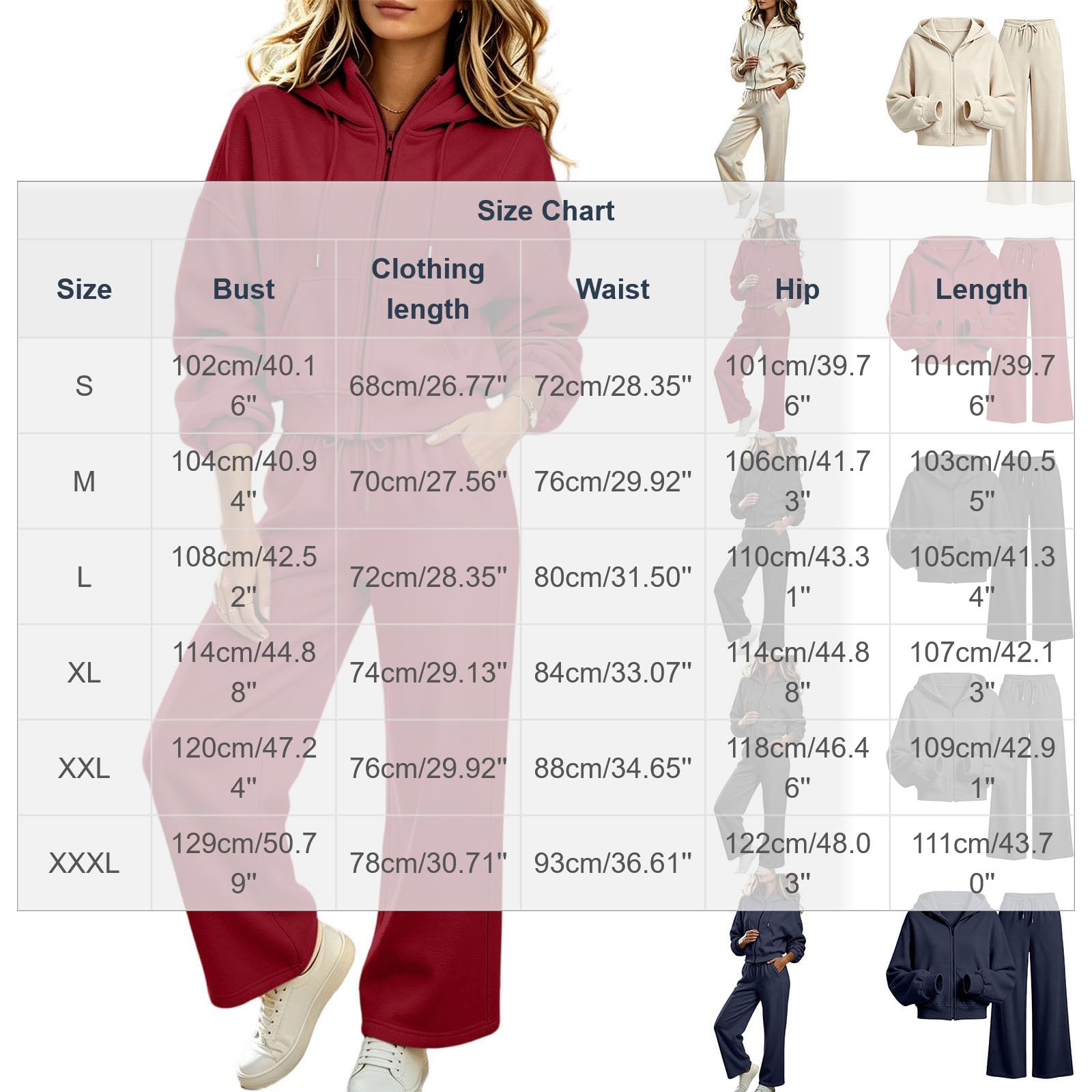 Tuta da donna, set completo casual con cappuccio e jogger, 2 pezzi, con cerniera, felpa con cappuccio a vita alta, pantaloni della tuta per palestra, allenamento, loungewear con tasche
